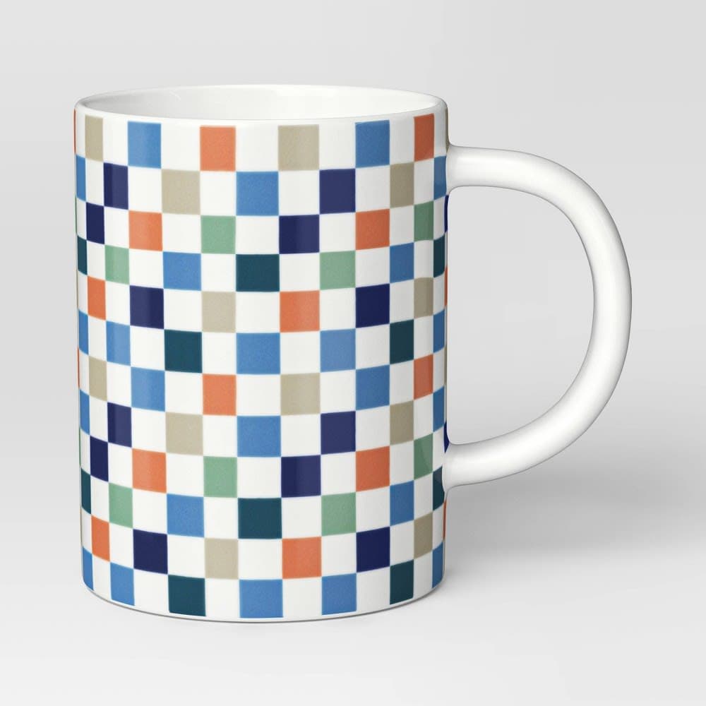16oz Checks Stoneware Mug White - Room Essentials™: Microwave & Dishwasher Safe, Hot/Cold Beverages, 1 Piece