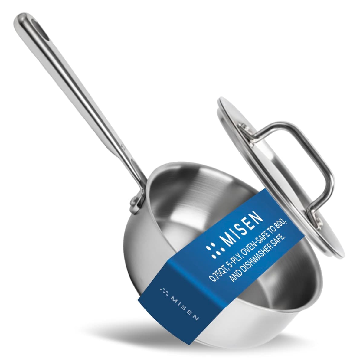 Misen 5-Ply Stainless Steel Saucier with Lid - Induction-Compatible Pan with Curved Sides for Smooth Stirring - Oven Safe to 800F – Even Heat Distribution & Ergonomic Handle - 0.75 QT