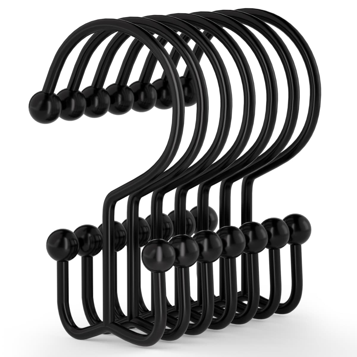 Goowin Shower Curtain Hooks, 12 Pcs Shower Curtain Rings, Durable Rust Proof Black Shower Curtain Hooks, Shower Rings for Curtain, Double Glide Shower Curtain Hooks for Shower Curtain Rods, Black