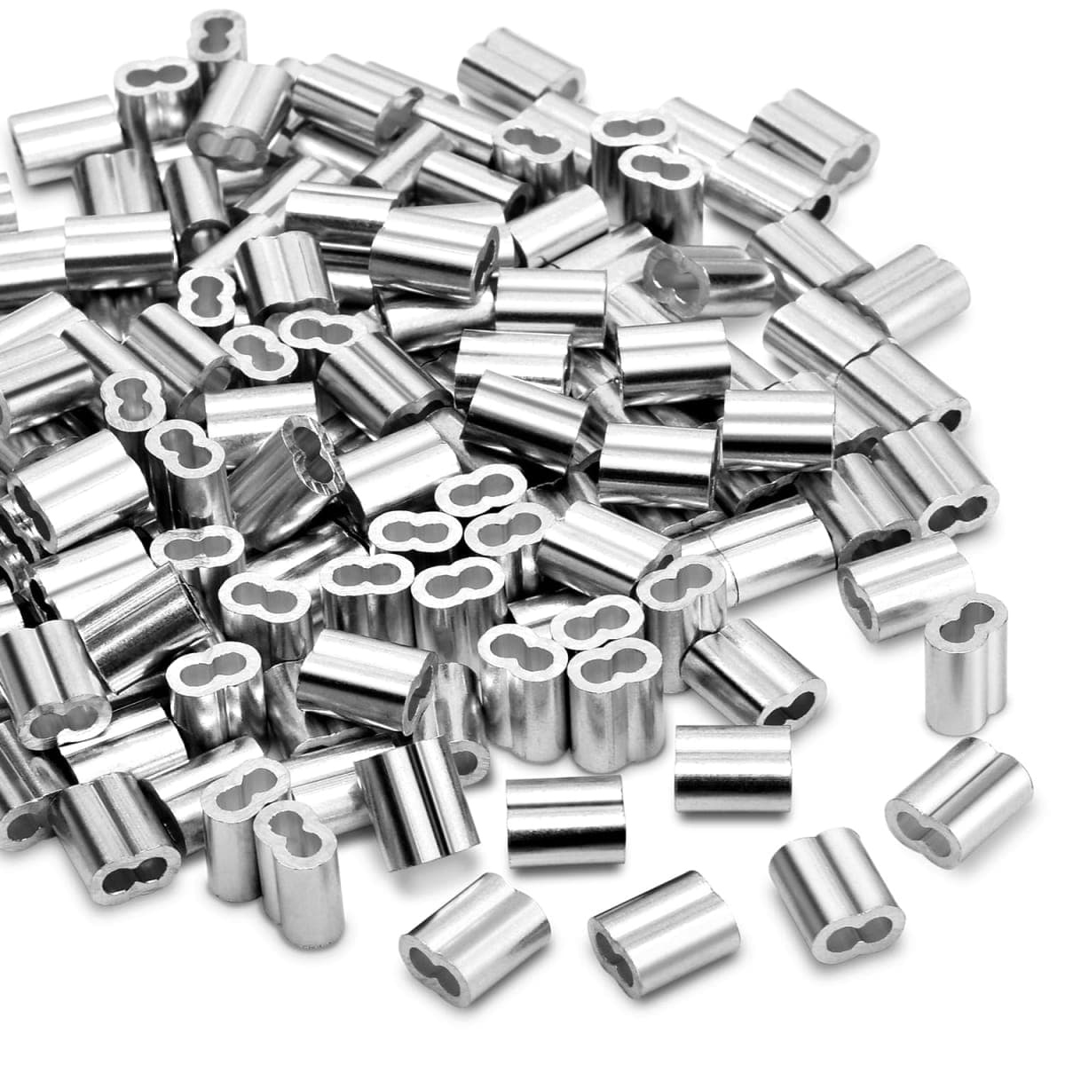 CooBigo 1/8"Cable Crimp Sleeve, WireRope CrimpingLoop Sleeves. Cable Ferrules for Cable and Wire Rope Crimp,120PCS Aluminum Double Barrel Crimp Sleeves (M3-1/8")