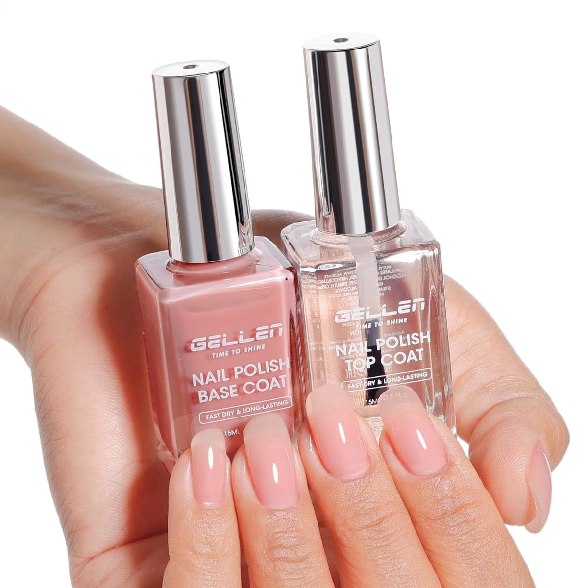 GELLEN Clear Nail Polish Base Top Coat, No Lamp Needed, Toxin HEMA Free