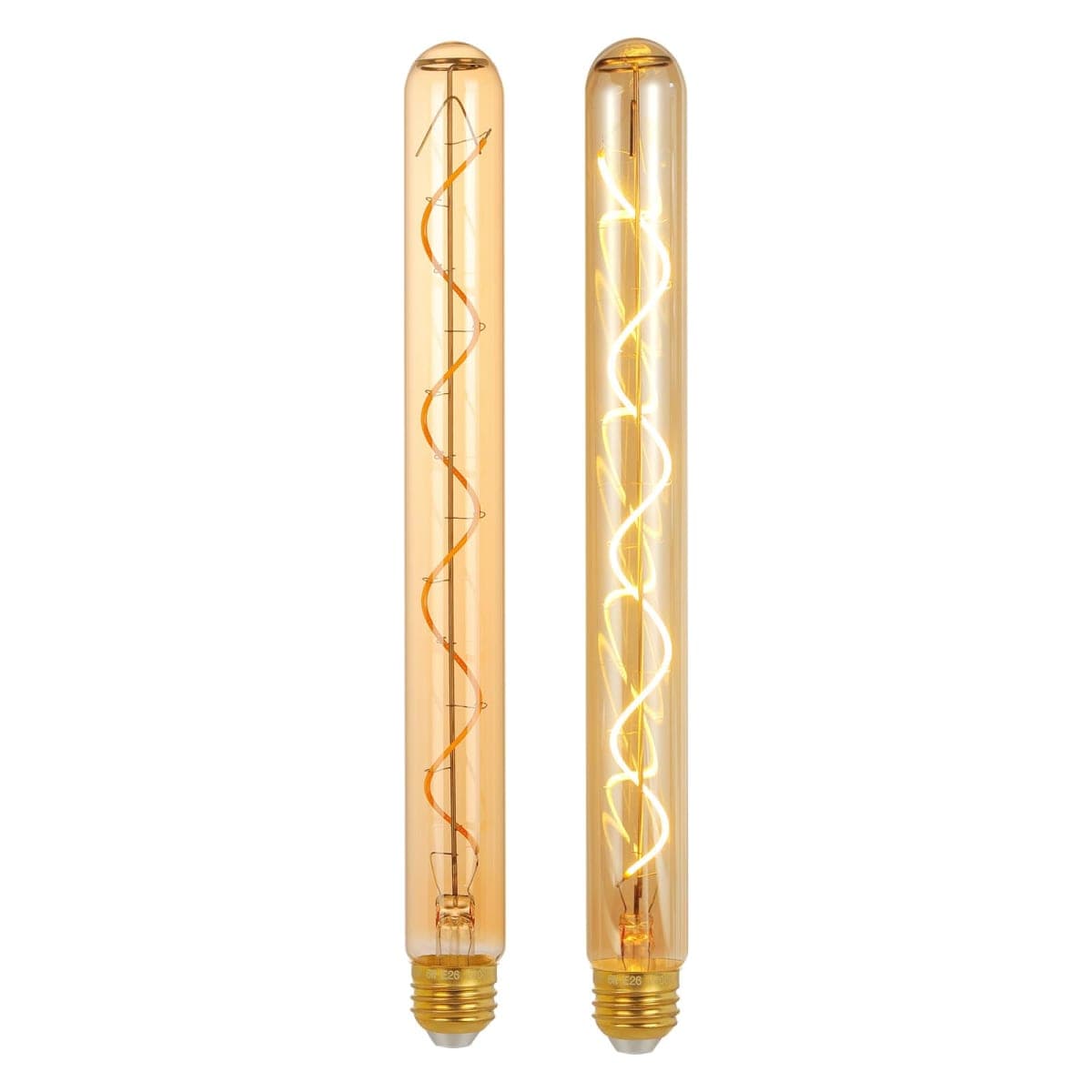 Decoaui E26 T10 12 Inch Long Tubular LED Edison Bulbs, 6W(60W Eqv) 120V, 2500K Warm White, Dimmable, Spiral Filament, Amber Glass, One Ft Long Lighting Tube, Vintage Decorative Bulbs, 2 Pack