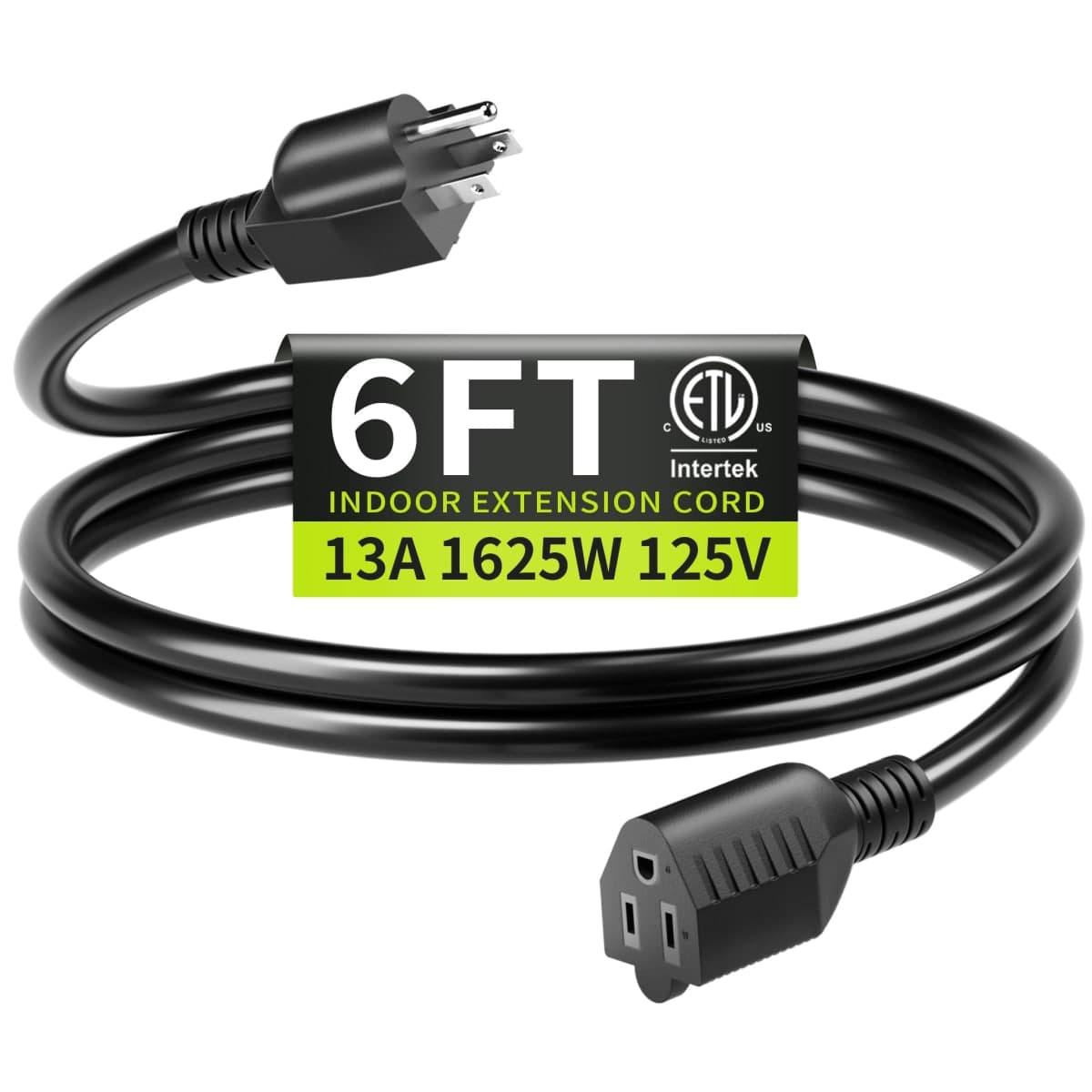 Seeklyze 16/3 Black Extension Cord 6 FT Indoor, Short Extension Cord