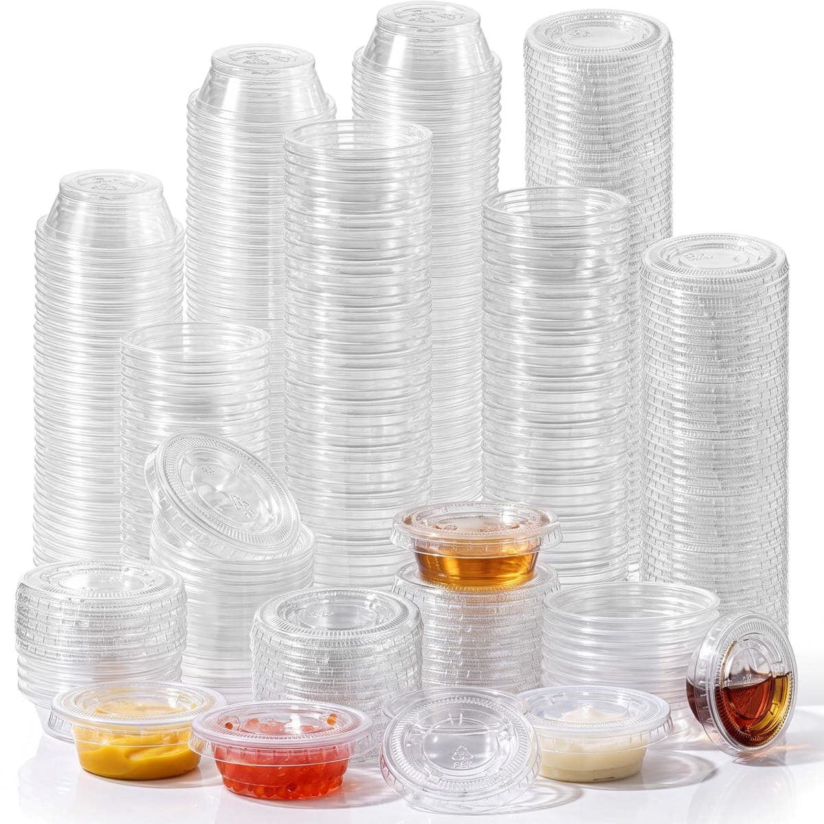 Maxdot 600 Pack 0.5 oz Containers with Lids Plastic Portion Cups Bulk Mini Disposable Souffle Container Cup Sauce Condiment Leak Proof Shot Lunch Small Portion Box Travel Party Dinner Sauce Salad
