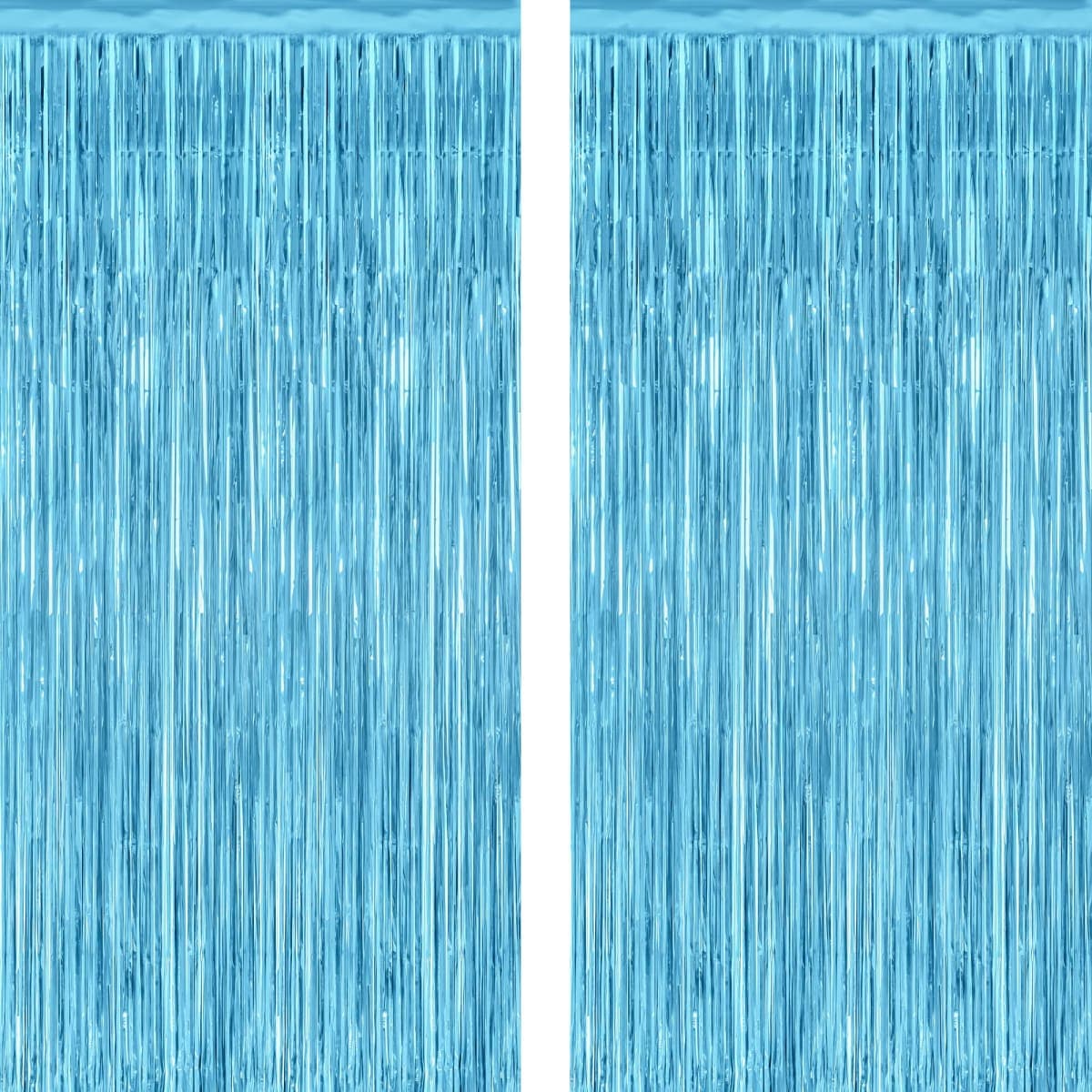 ZATAYE 2 Pack Sky Blue Metallic Fringe Curtains, 3.28 ft x 7.05 ft, Winter Backdrop, Party Streamer, Birthday Party Supplies