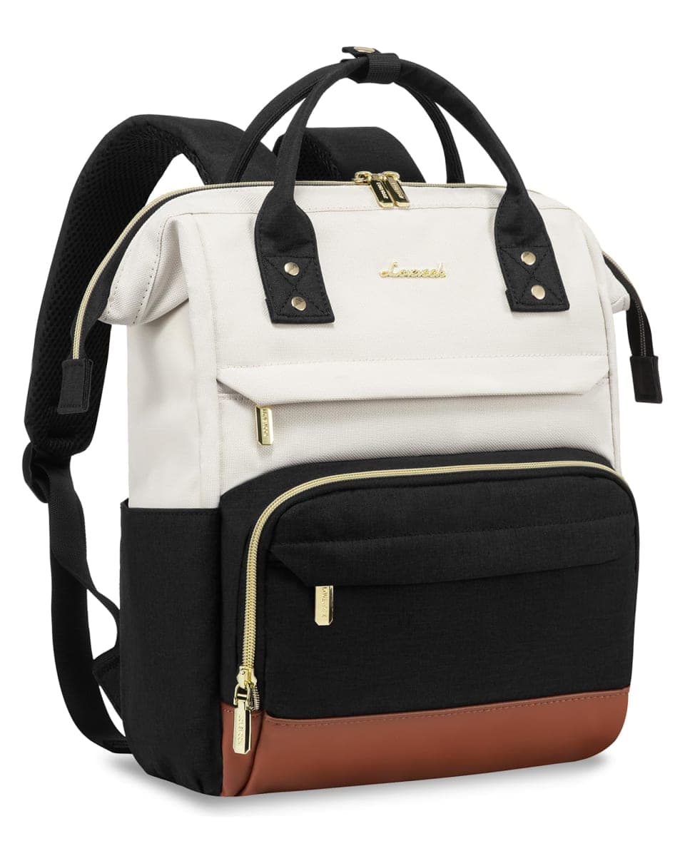 LOVEVOOK Small Backpack for Women, Beige-black-brown, 13inch, Lightweight