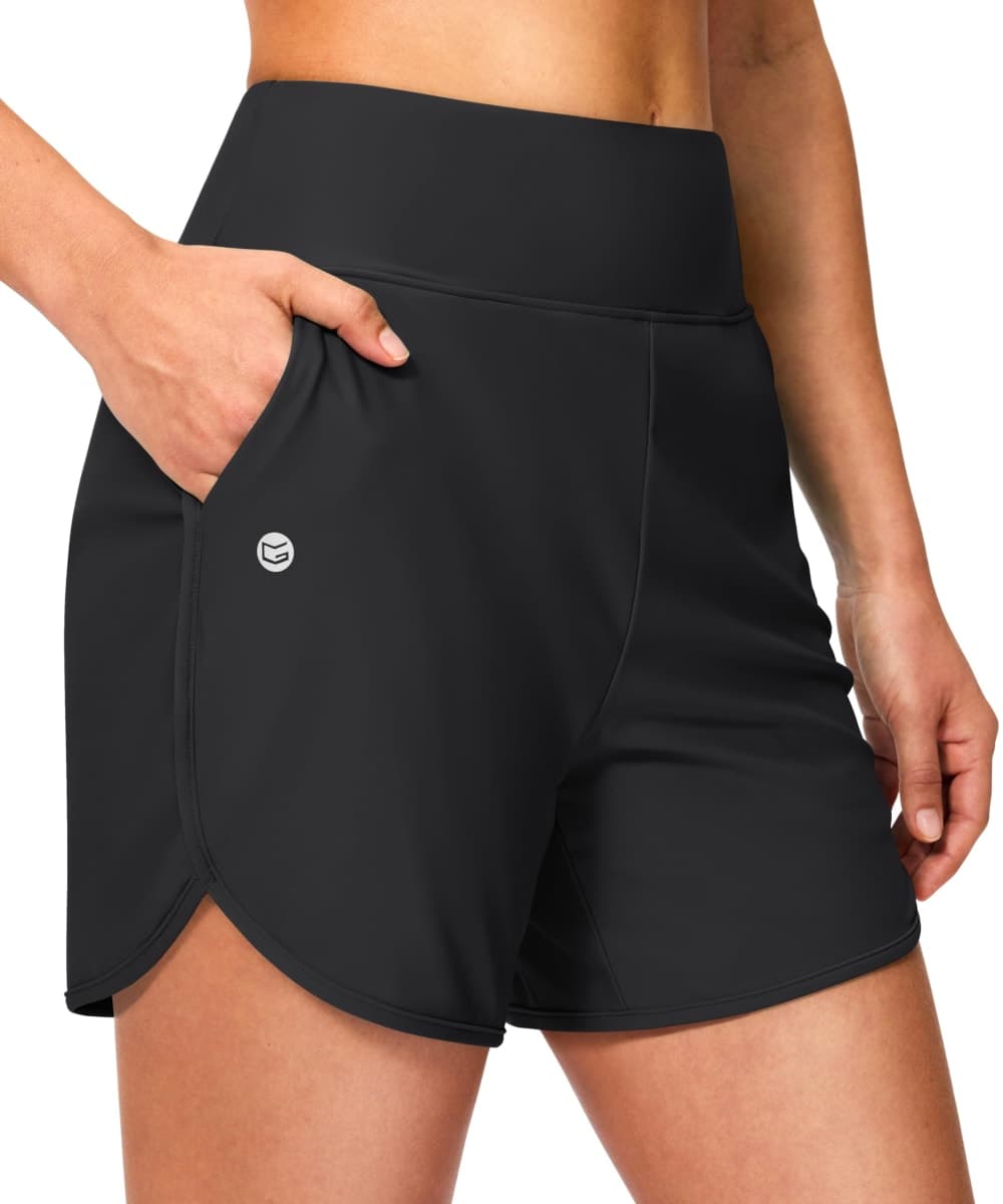 G Gradual Women's 5" Swim Board Shorts with Pockets, Black, X-Large