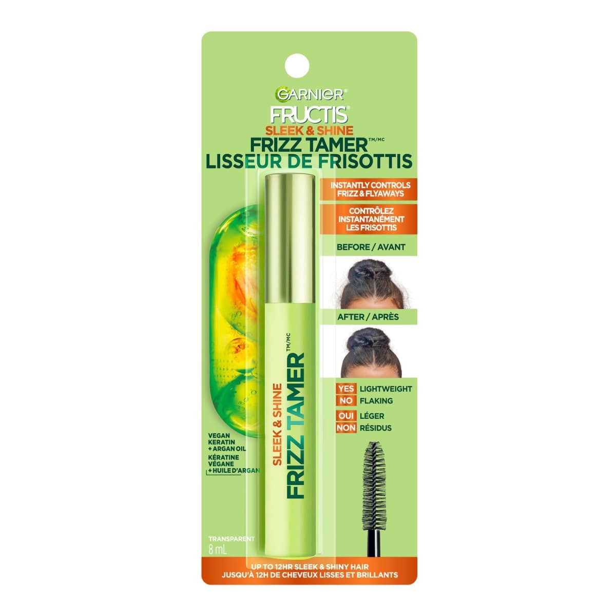 Garnier Fructis Sleek & Shine Frizz Tamer Slicking Hair Serum Wand for Frizz and Flyaways, Frizz-Free, Smooth and Shiny hair, 8 mL