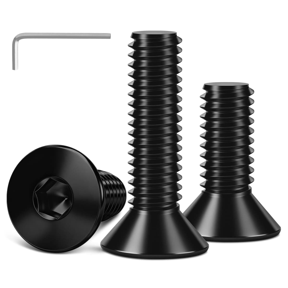 100 PCS M4 x 16mm Flat Head Socket Cap Screws Bolts, 10.9 Grade Carbon Steel Countersunk Allen Bolts, Full Thread, Black Coating, Screwdriver Included