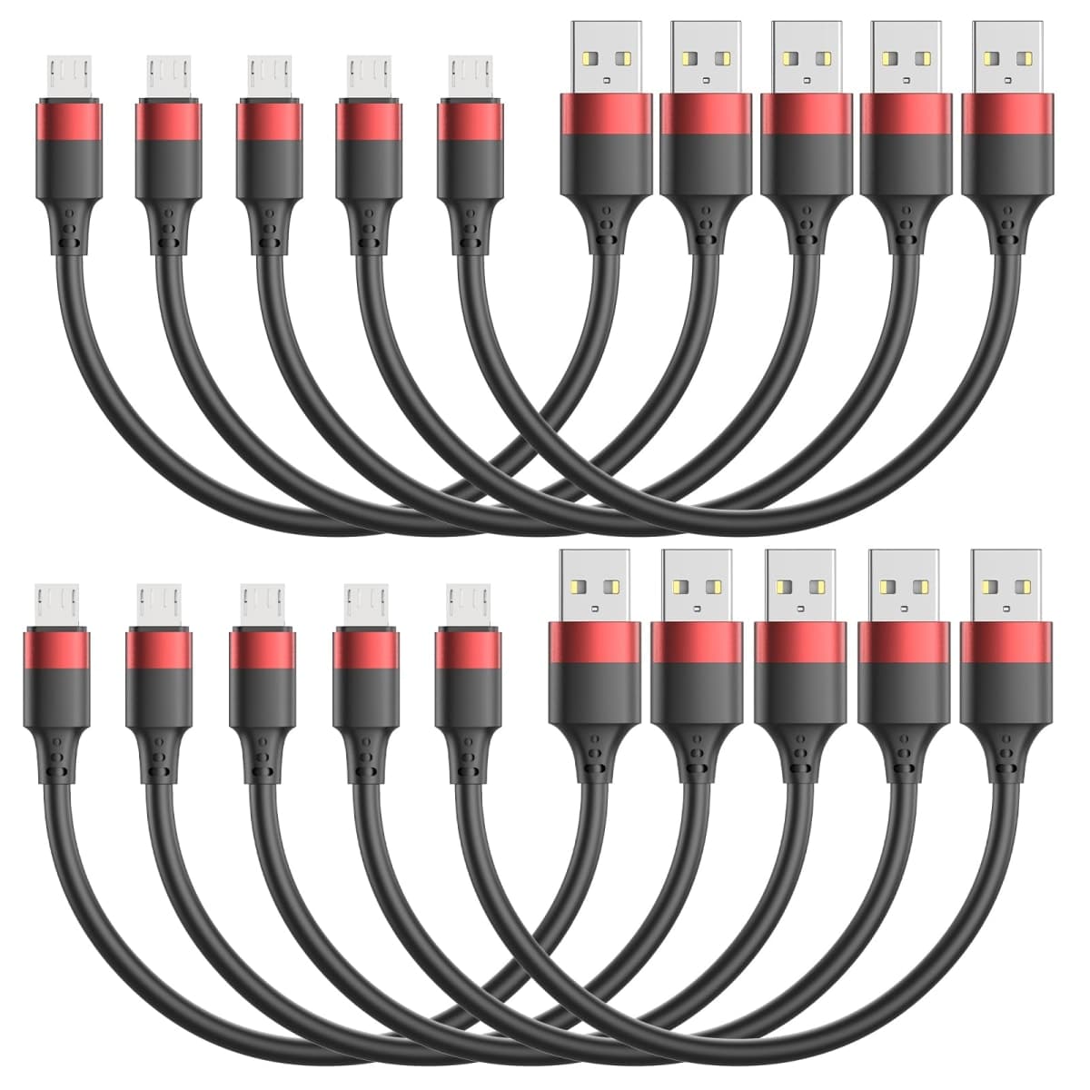 10 Pack Short Micro USB Cables 1ft, Bulk 12 inch Micro USB Cable Pack, Durable USB 2.0 Android Charger Cords for Charging Stations Samsung Galaxy S6 S7 J7 Note 5 LG Kindle Fire Sony PS4 TV Sticks