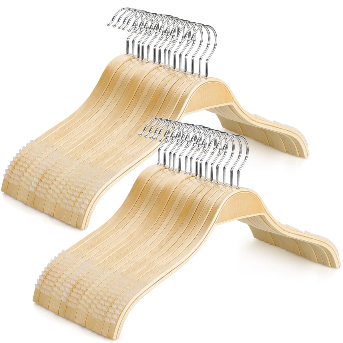 Topia Hanger Slim Natural Wood Hangers with Extra Soft Non-Slip Rubber Grips, 30-Pack High-Grade Fashion Hanger No Shoulder Bump for Sweaters, Hoodies, Jacket, Dress, Coat -CT15N30