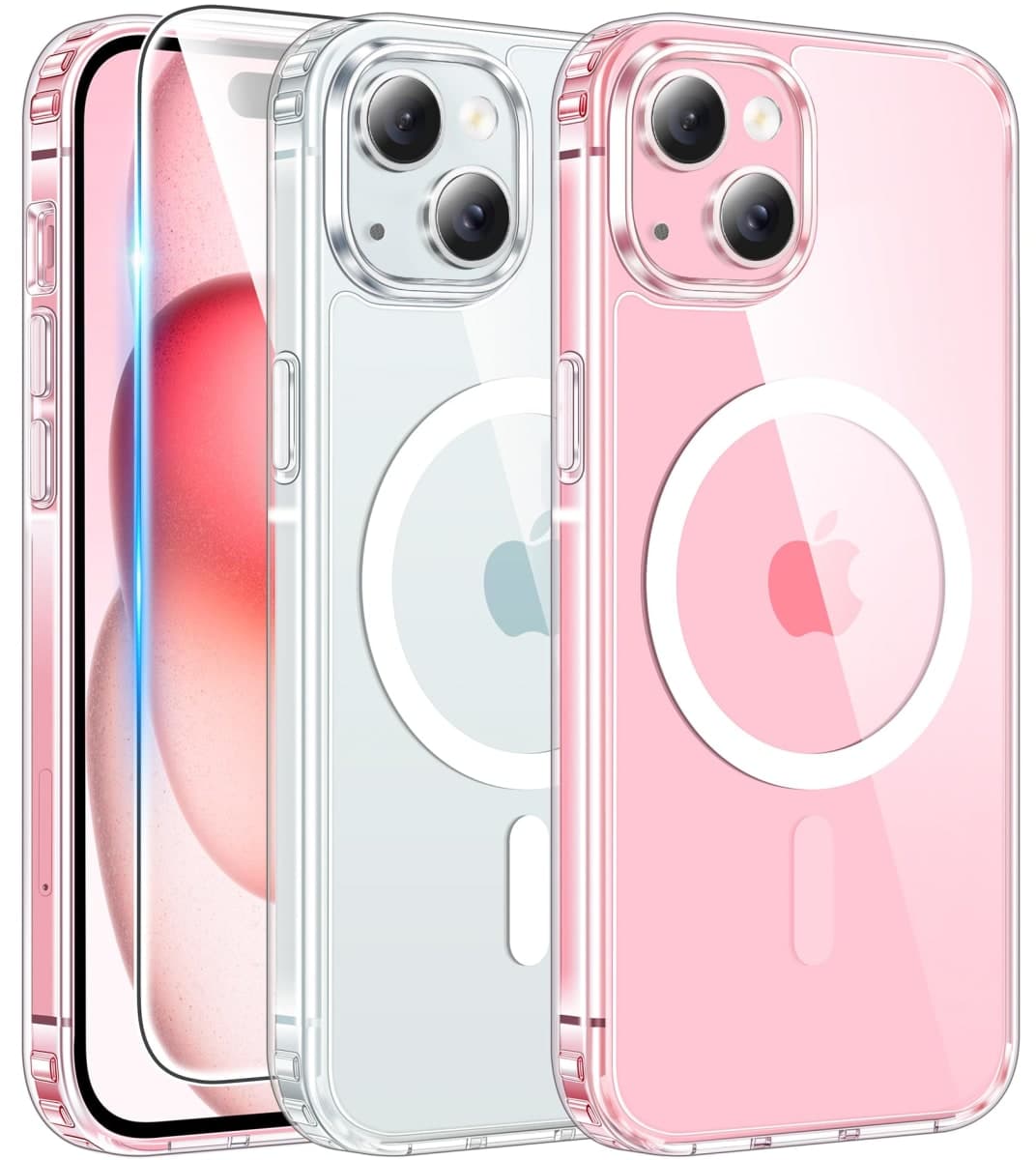FNTCASE for iPhone 15 Case Clear Magnetic with Screen Protector