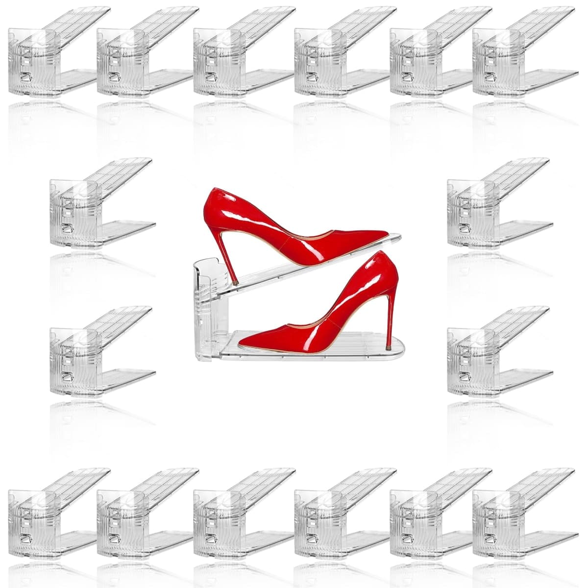 20 Pack Clear Shoe Slots Organizer - Adjustable Height 3.7''to 7.7'' Shoe stackers for a pair of shoes ,Shoe rack storage shoe space saver 50%,Easy to assemble shoe hold shoe organizer for cloest