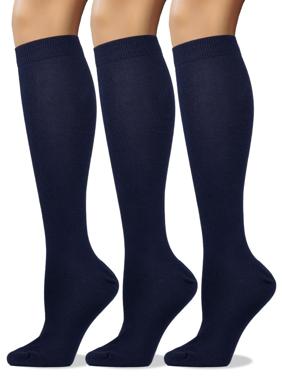 COTTON DAY Women's Soft Combed Cotton Knee High Socks Seamless Toe 3 Pack, Navy Blue 3 Pack, Small-Medium