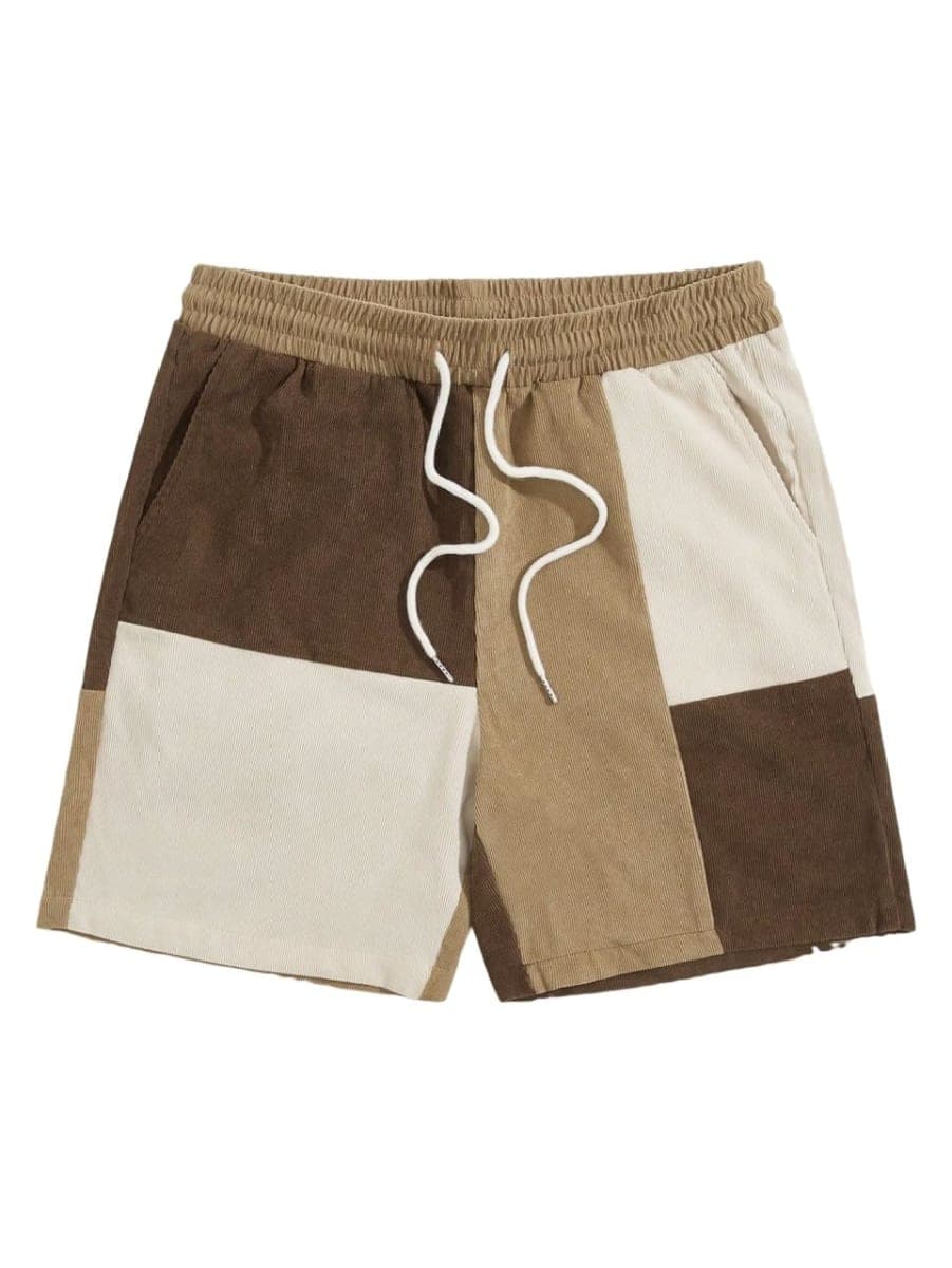 WDIRARA Men's Colorblock Drawstring Waist Summer Shorts Corduroy Casual Short with Pockets, Multi Color, Medium