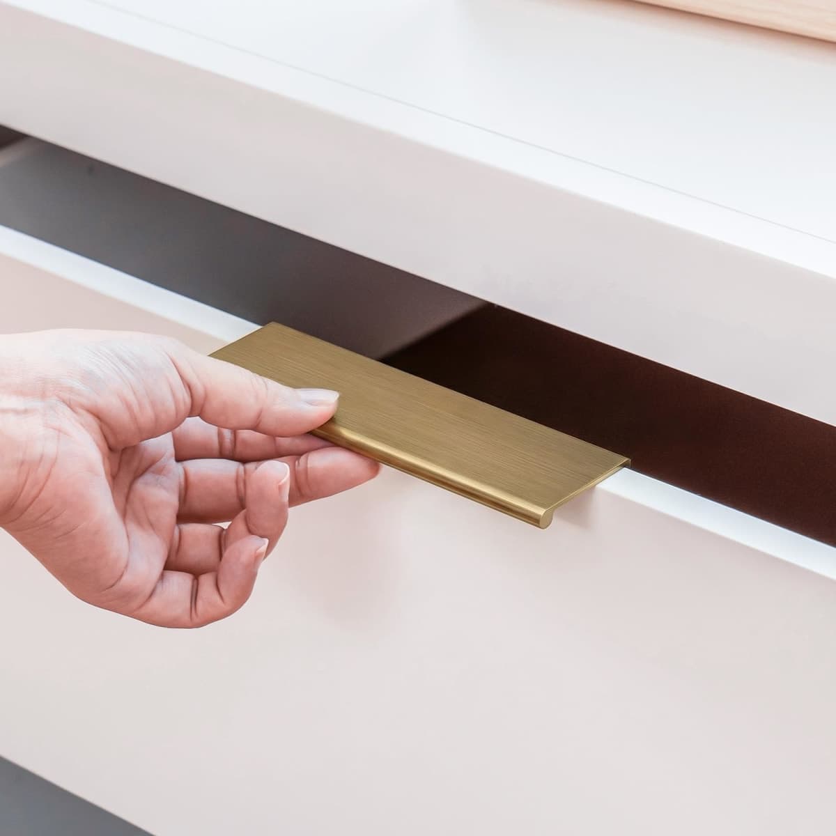 homdiy 10 Pack 5" Cabinet Handles - 128mm Hole Center Champagne Bronze Finger Edge Pulls, Modern Concealed Pulls for Drawers, Kitchen & Bathroom