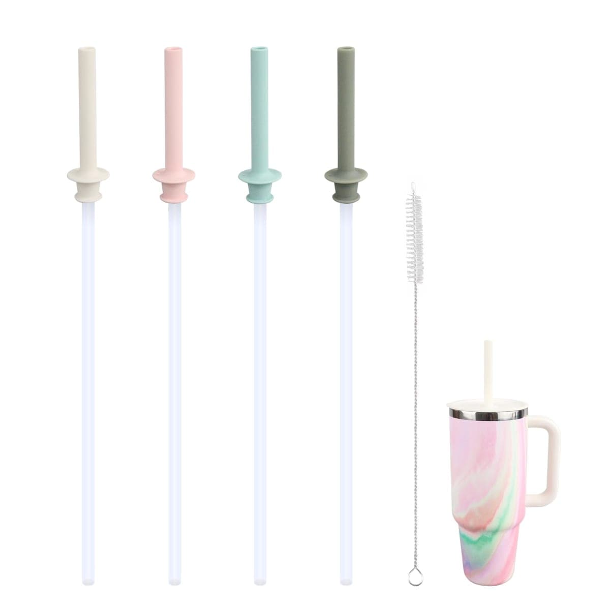KLOWOAH Replacement Straws and Bite Valve for Hydro Flask Around Travel Tumbler 40oz 32oz 28oz 20oz,with 1 Brush (4 colors)