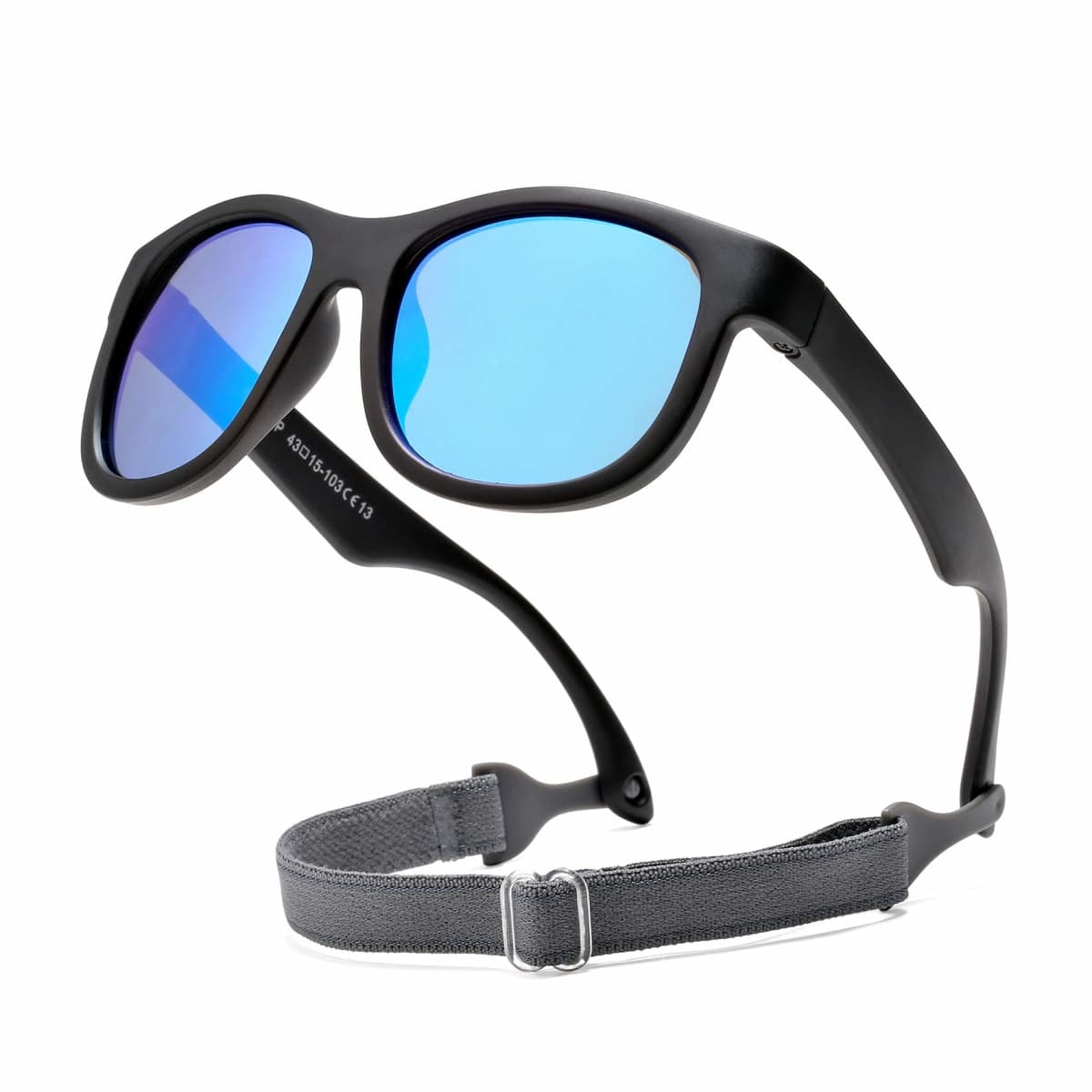 COASION Flexible Polarized Baby Sunglasses with Strap Adjustable for Toddler Newborn Infant 0-24 Months, A0* Matte Black / Blue Mirror, Small