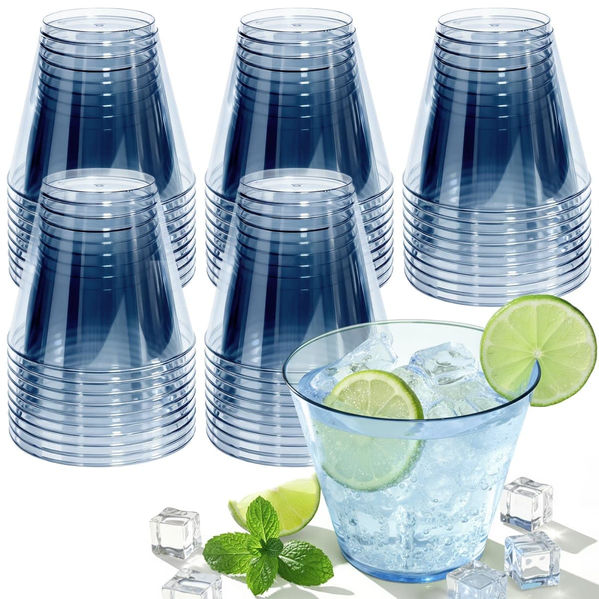 Glowserve 9 OZ Blue Disposable Plastic Cups Cocktail Cup 150 Pack