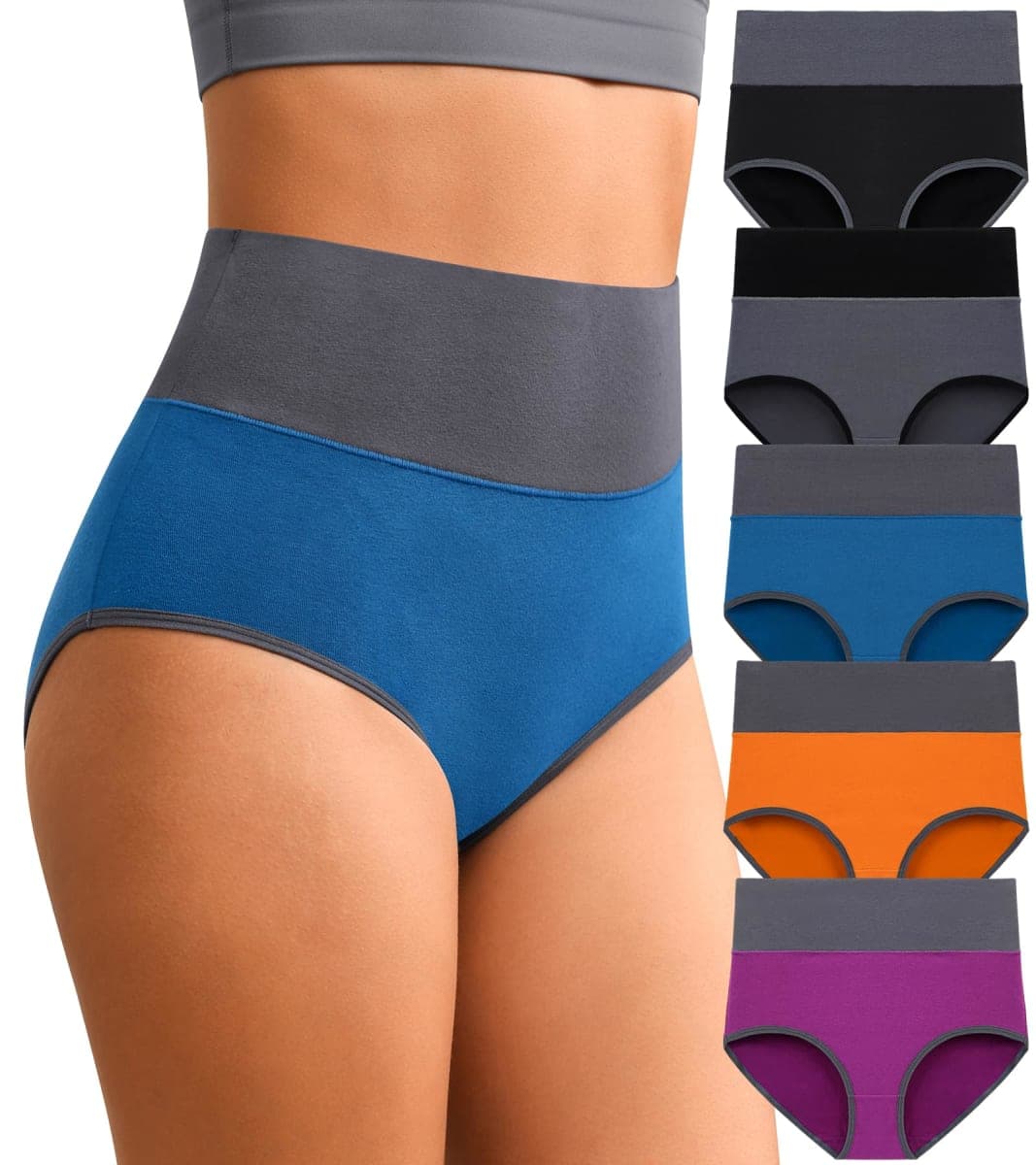 Eiggam High Waisted Underwear for Women Tummy Control Panties Cotton Briefs Full Coverage Breathable Underwear Packs Women, Multicoloured D - 5 Pack, Large