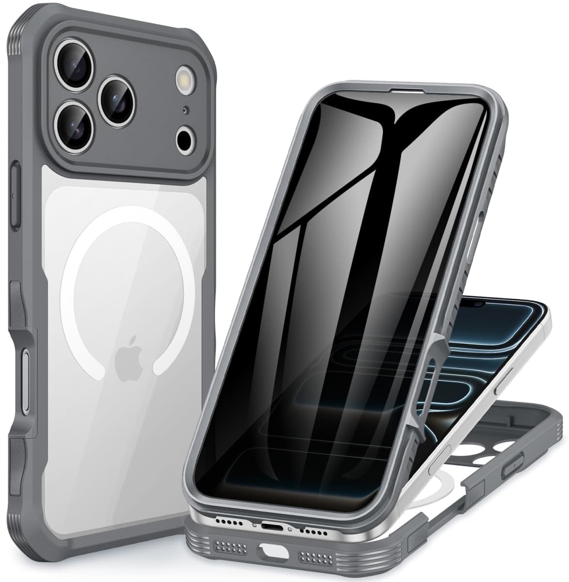 CENHUFO Compatible with iPhone 17 Pro Max Privacy Case Fits Magsafe, Built-in Privacy Screen Protector and Camera Prtective, 360 Full Body Bumper Phone Case for iPhone 17 Pro Max 6.9 Inch -Gray
