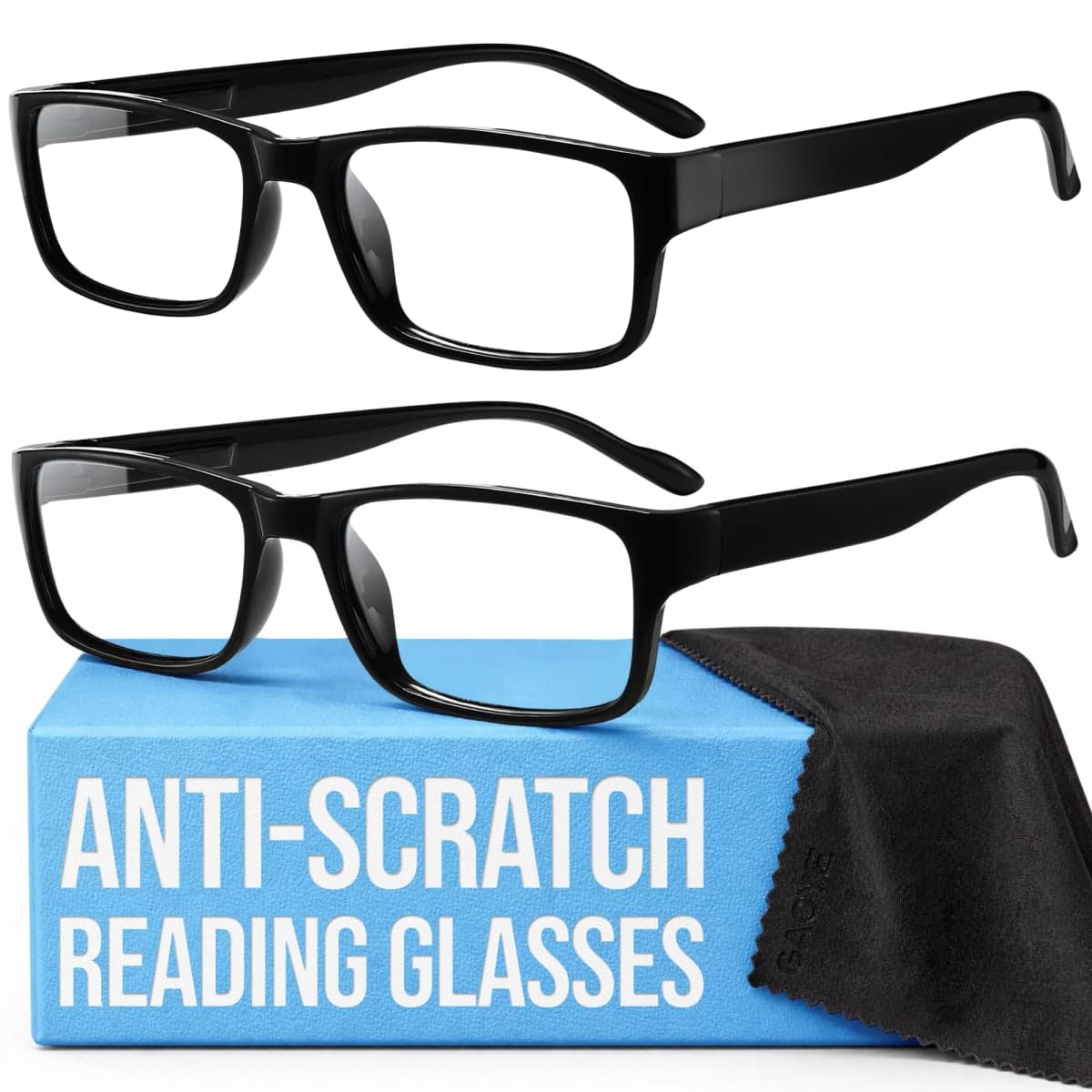Gaoye 2-Pack of Reading Glasses - Blue-Light Filter, UV Protection - Readers with Rectangle Frames