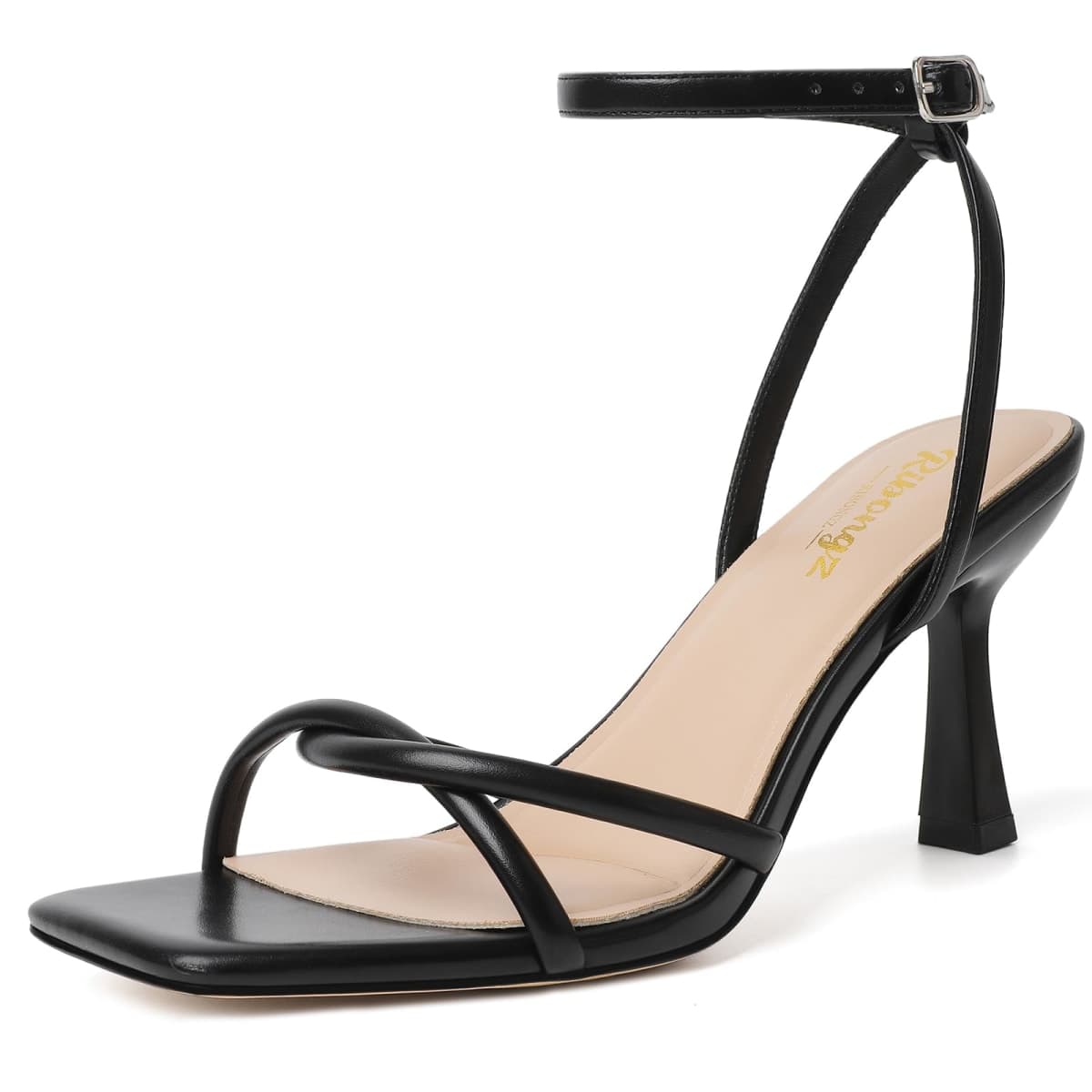 RIBONGZ Women's Heeled Sandals Square Open Toe Kitten Strappy Heels with Ankle Strap Elegant Summer Wedding Party Evening Prom Daily Wear Lace Up Dress Shoes, Nude, 12