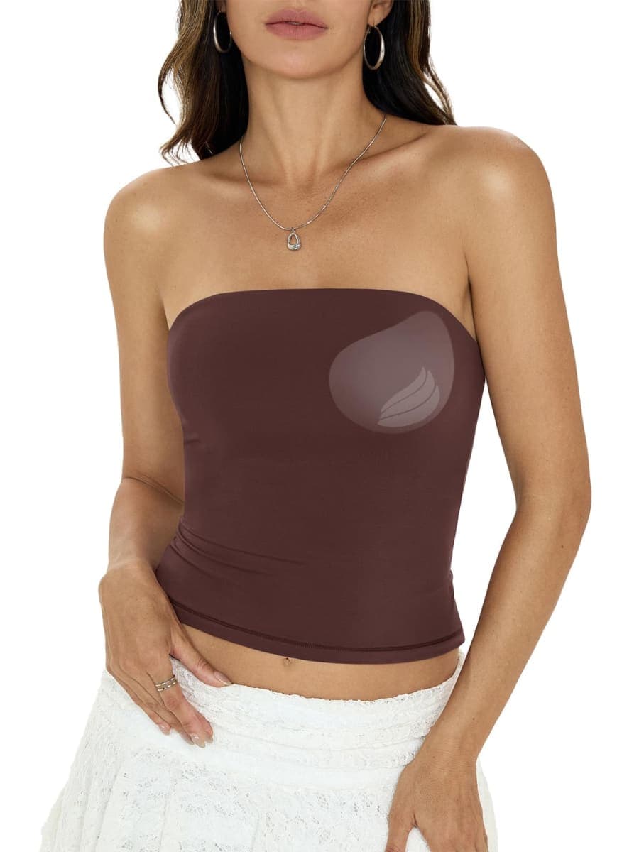 EasyGala Womens Tube Top with Built in Bra Double Lined Strapless Tank Tops, Brown, Large