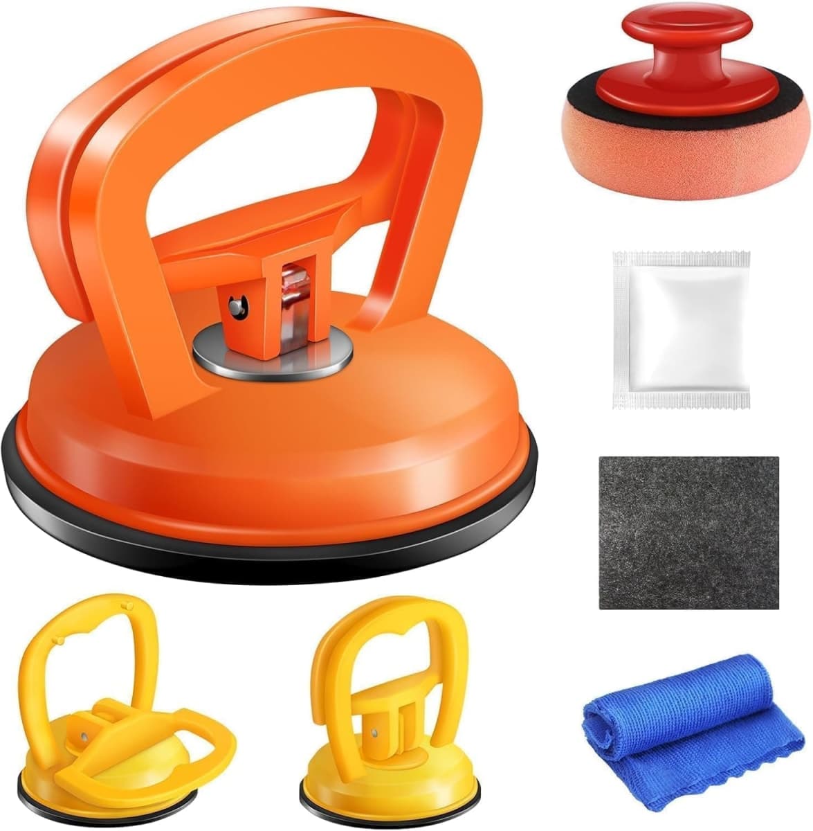WASAIQI Dent Puller,Car Dent Puller 3 Pack Dent Remover Tool Dent Removal Kit for Car Suction Cup Dent Puller and Dent Repair Kit for Car Body,Screen,Tiles Lifting,Objects Moving(Orange+Yellow+Black)