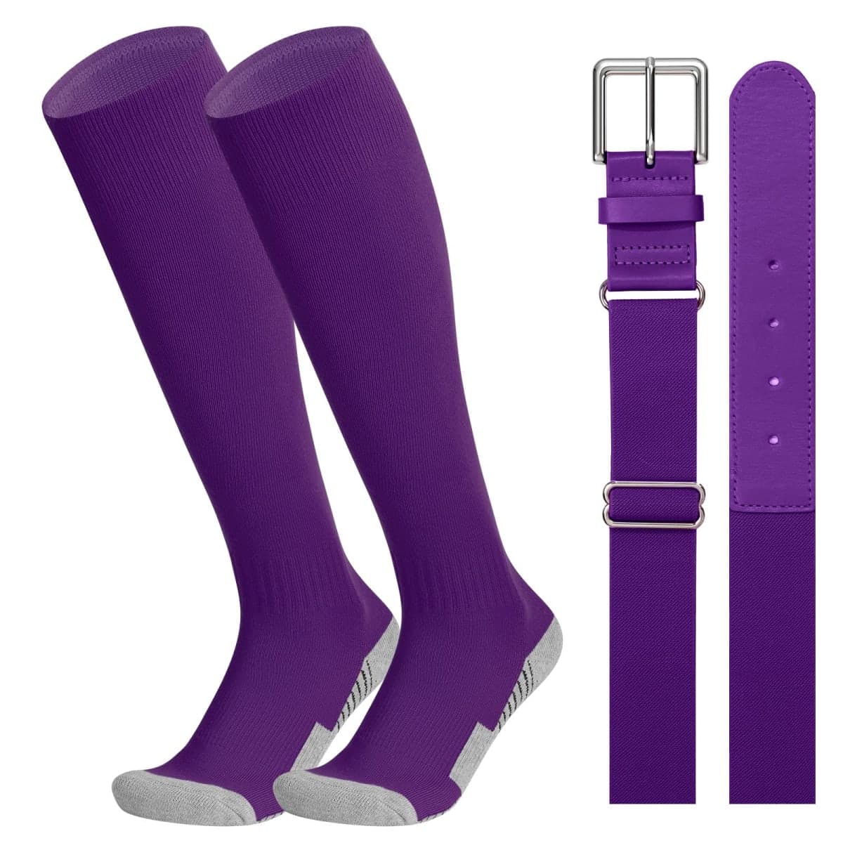 JASGOOD Baseball Socks and Belt Combo for Youth Adult Softball Socks and Elastic Belt for Boys Girls
