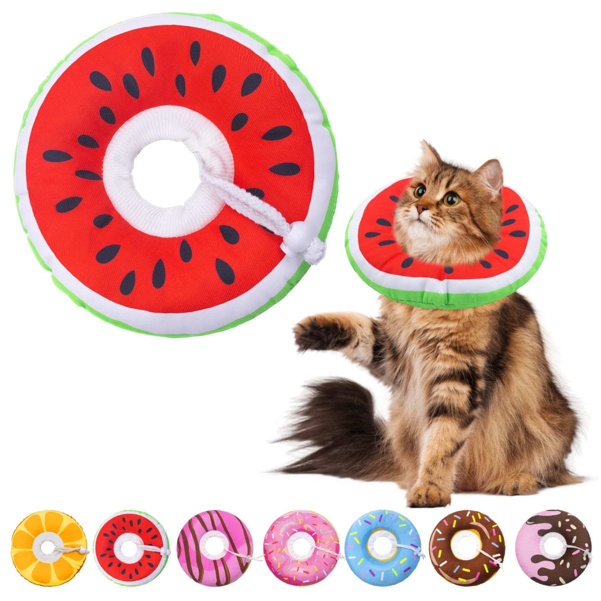 Seyezo Cat Cone Collar Soft, Adjustable Cat Recovery Cone, Watermelon, L