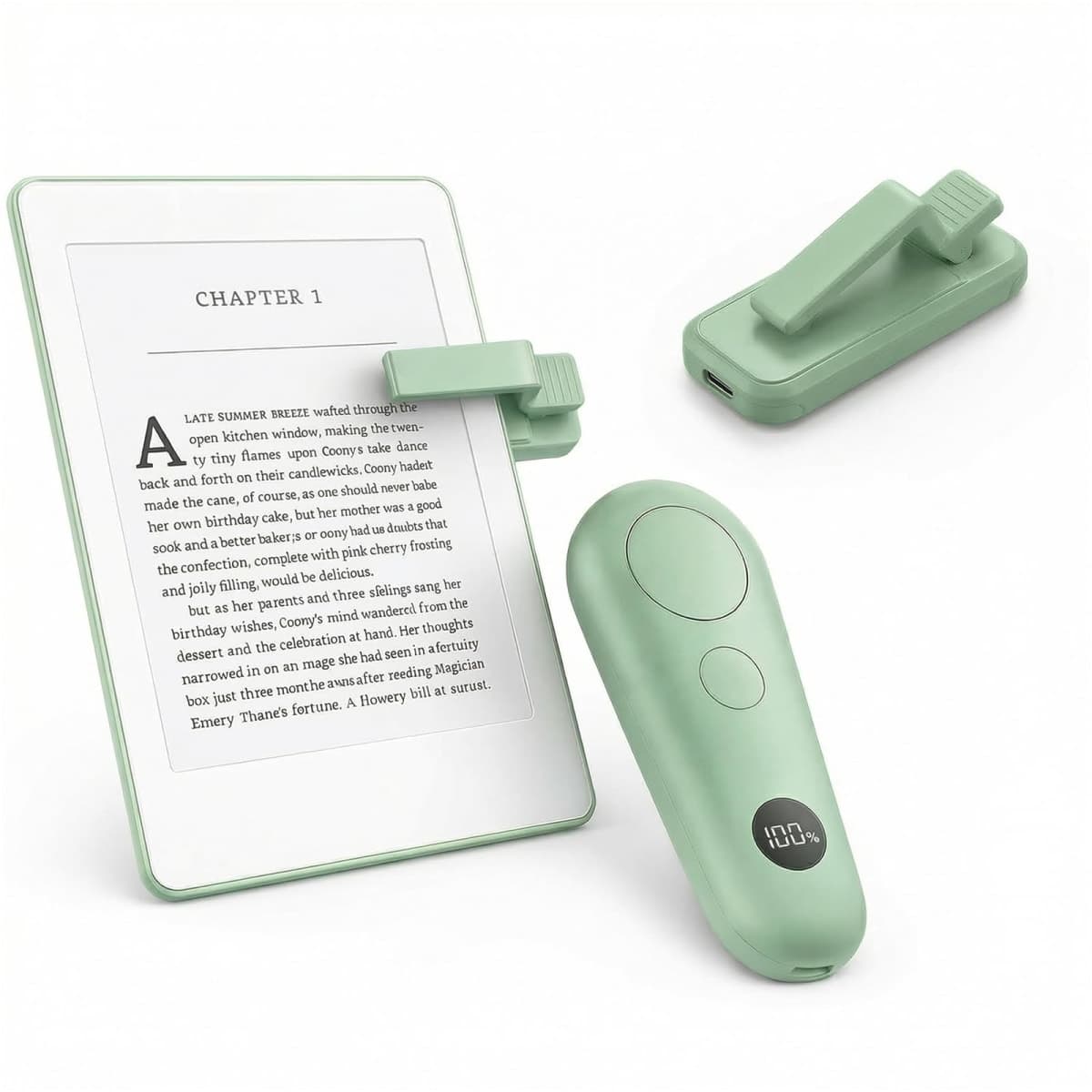 RF Remote Control Page Turner for Kindle Paperwhite Oasis Kobo eReaders, Kindle Accessories for iPad Tablets Phone Reading Novels Taking Photos, Kindle Clicker with Power Display (Green)