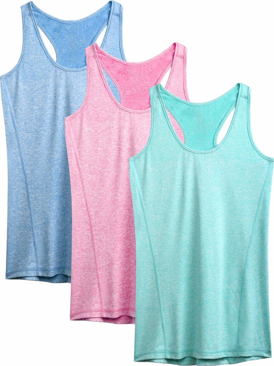 NELEUS Women's Workout Tank Top Racerback Yoga Tanks Athletic Gym Shirts, 06 Light Blue/Rose Red/Light Green, XX-Large