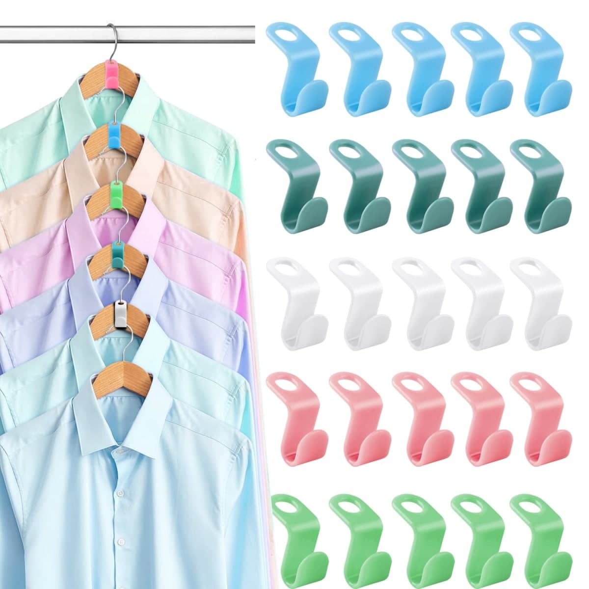 100 PCS Hanger Connector Hooks, Hangers Space Saving, Hanger Hooks, Hanger Clips for Plastic Hangers(5 Color)