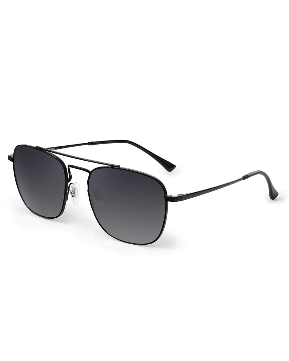 JIM HALO Retro Square Aviator Sunglasses Premium Polarized Lens Flat Metal Eyewear Men Women (Black/Polarized Smoke Fade)