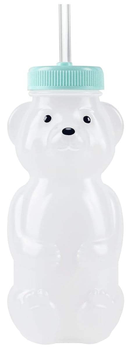 Mootikar Honey Bear Straw Cups for Babies 1 pack, 8oz straw bear cup with improved safety lid design, honeybear baby cup straw, Leak-Proof & Food-Grade & BPA Free (AQUA)