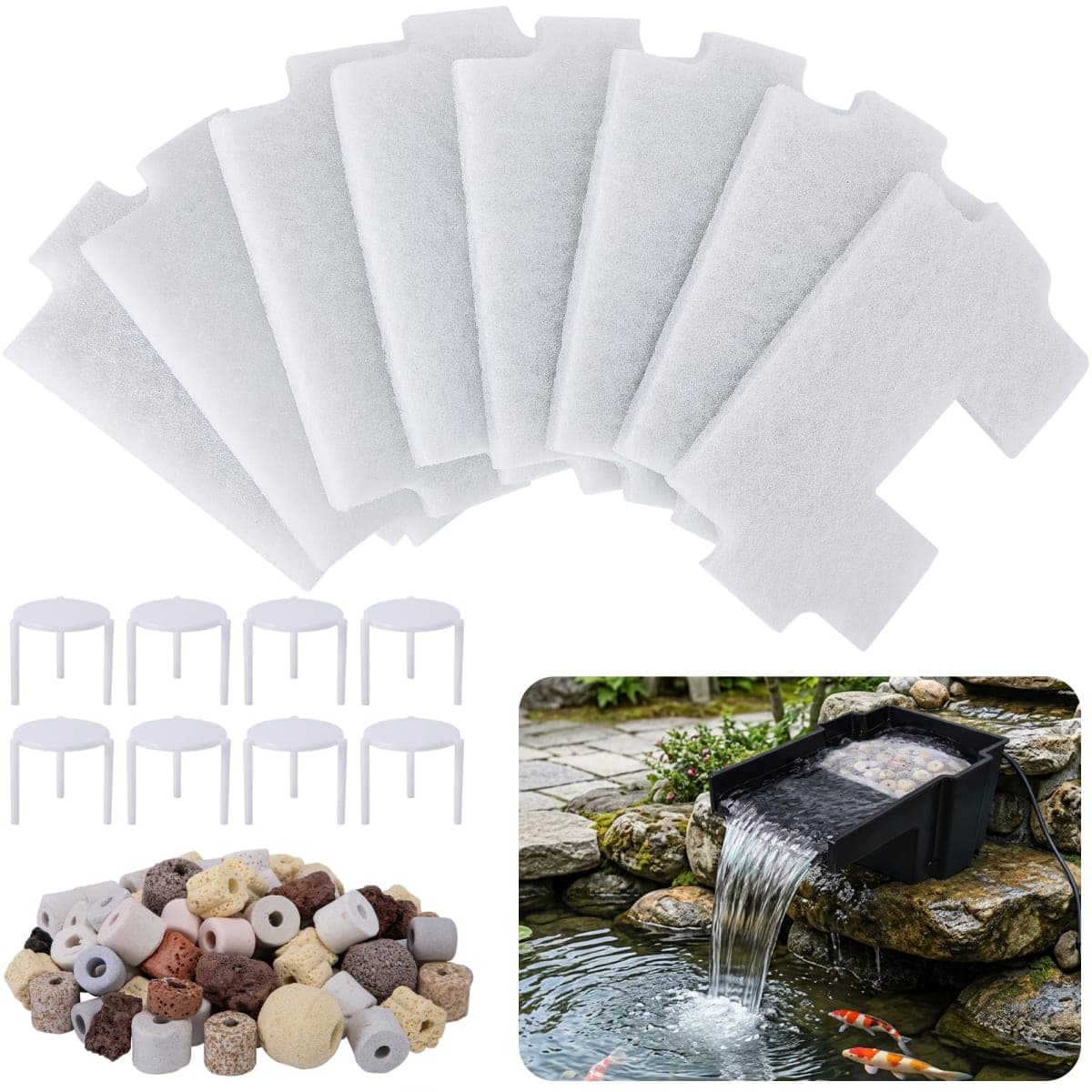 Adnee 17 Pcs Pond Waterfall Spillway Filter Media, No Spillway Included