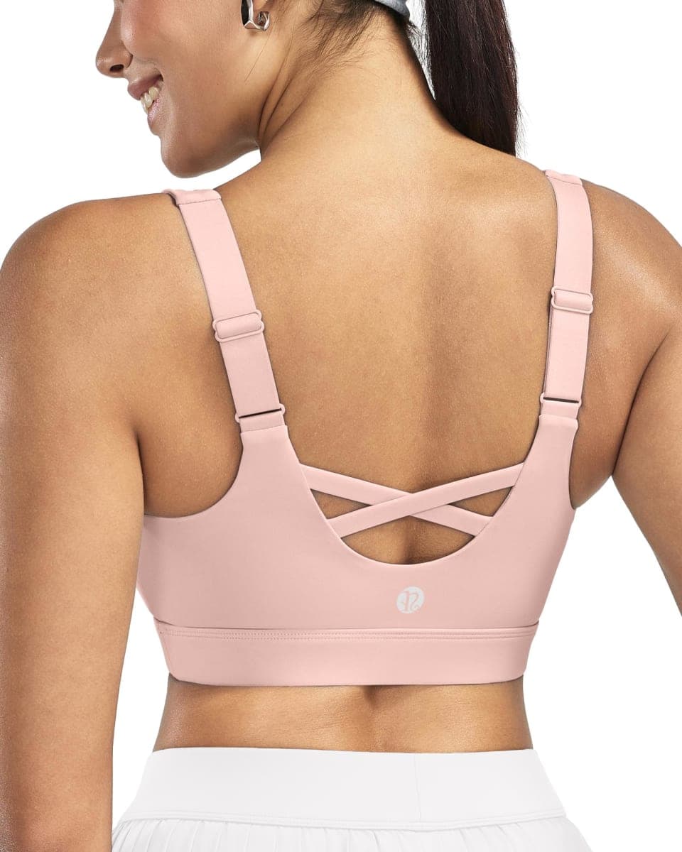 RUNNING GIRL Sports Bras for Women High Support, Adjustable Straps High Impact Sports Bras with Sewn in Pads Workout Bra(3167 Pink Peony S)