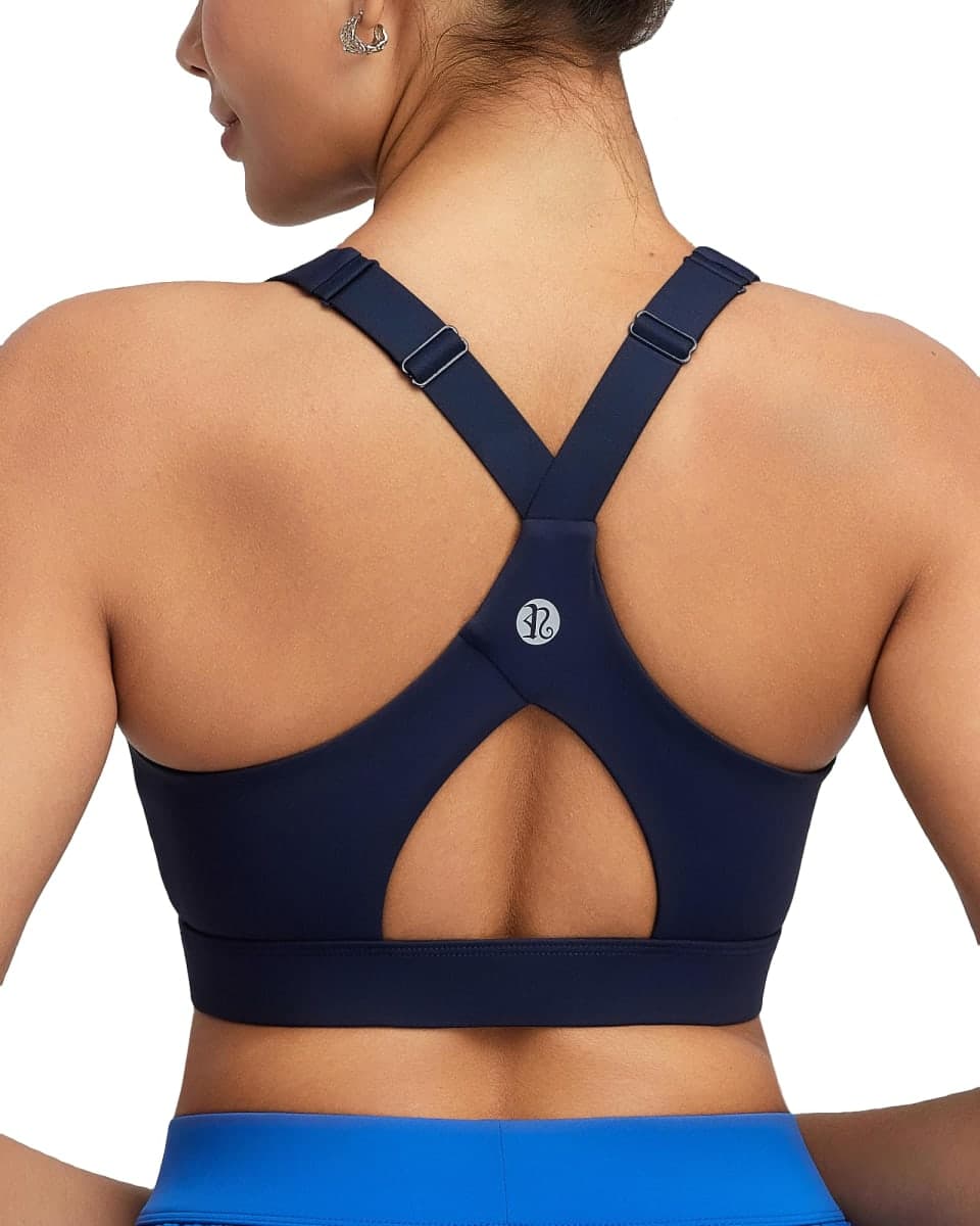 RUNNING GIRL Sports Bras for Women High Support, Adjustable Straps High Impact Sports Bras with Sewn in Pads Workout Running Bra(3173 Inky Blue S)