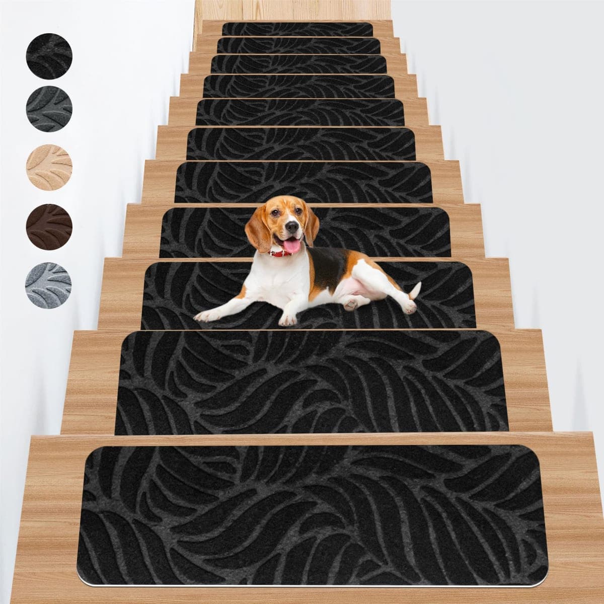 Non Slip Stair Carpet Treads for Wood Steps 8" X 25.6" (15 Pack), Indoor Stair Mats Covers with Adhesive, Anti-Slip Stair Runner Rug for Kids Elders and Dogs