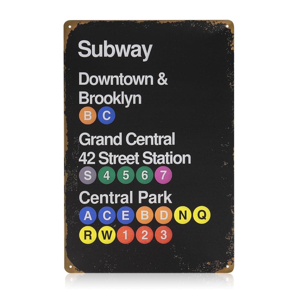 FDKYOEK Subway Sign, Vintage Street Poster, New York City Subway Downtown & Brooklyn Grand Central 42 Street Station Park Sign, Metal Tin Signs, 8 x 12 Inches