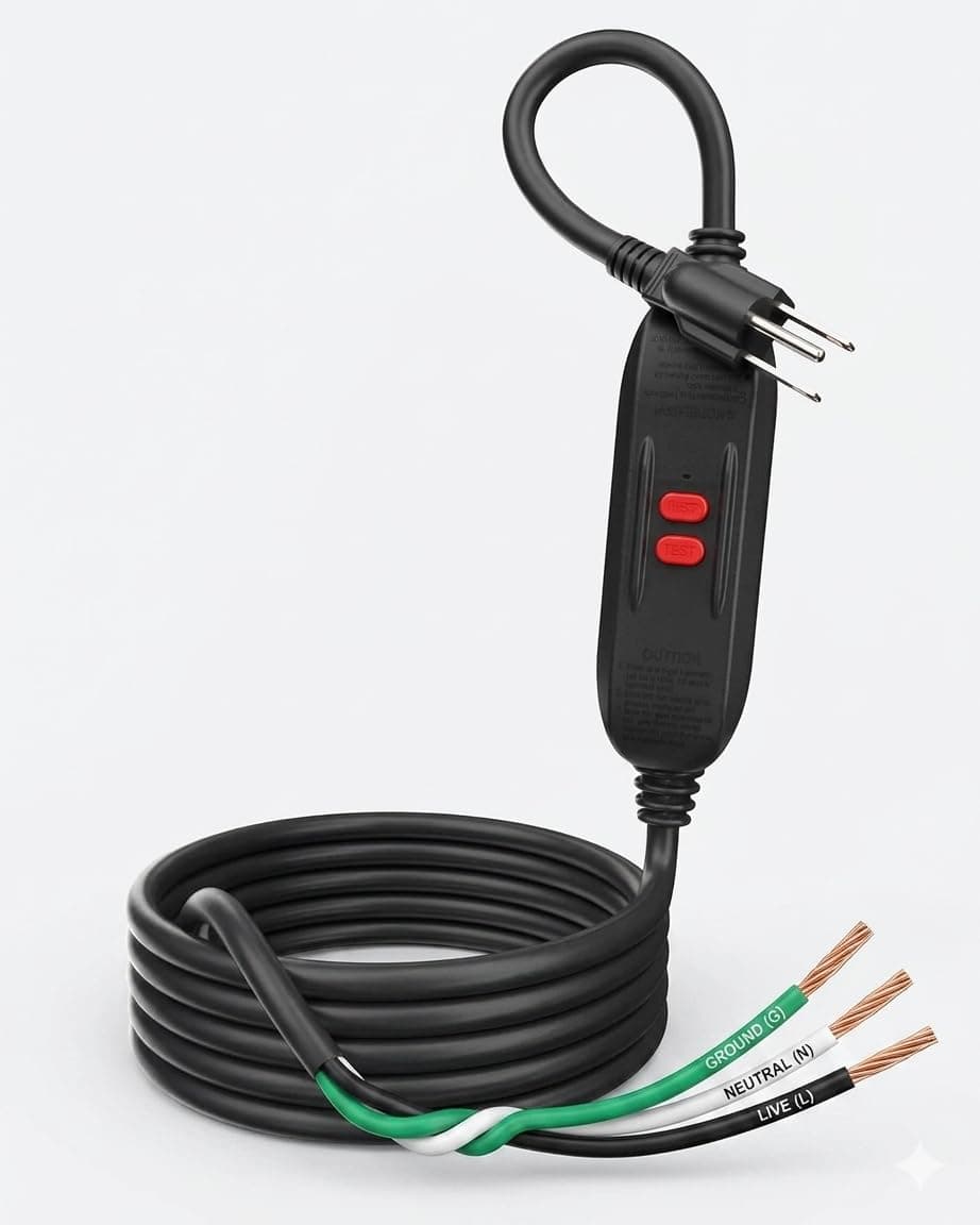 ConnecRCD 10FT Inline GFCI Replacement Cord with Bare Wire Ends