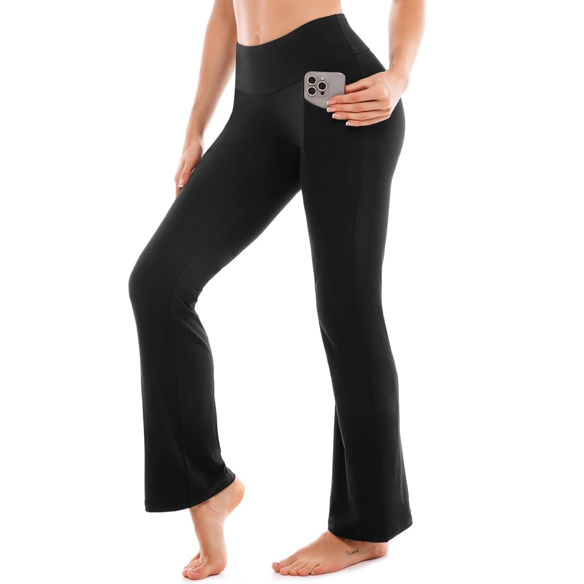SINOPHANT Flare Leggings for Women with Pockets,High Waisted Tummy Control Bootcut Yoga Pants for Women Soft Bell Bottoms, Black, X-Large