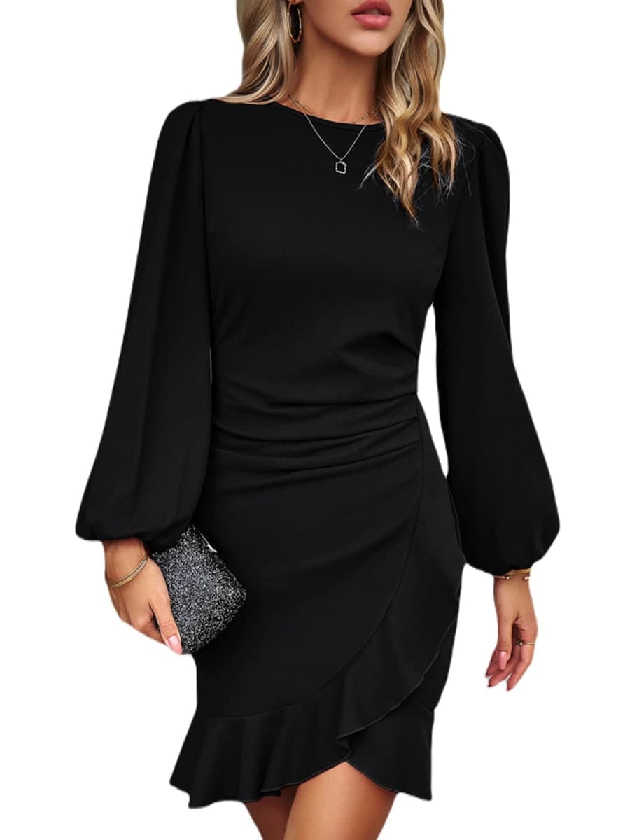 Spicy Sandia Women’s Long Sleeve Mini Sheath Cocktail Dress, Black, Medium