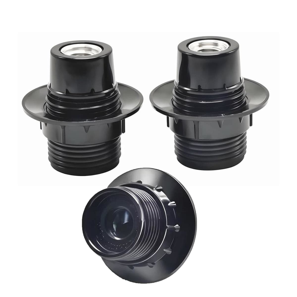 E12 Candelabra Socket,TWDRTDD Black 3-Pack Candelabra Base Lamp Holder Light Socket Black (Full Uno Thread and Ring)