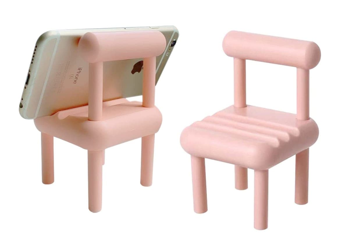 DIY Mini Chair Cell Phone Stand, Candy Color Mobile Phone Holder, Multi-Angle Chair Shape Table Phone Bracket, Compatible with All Mobile Phones, PP Material and Well Made (Pink)