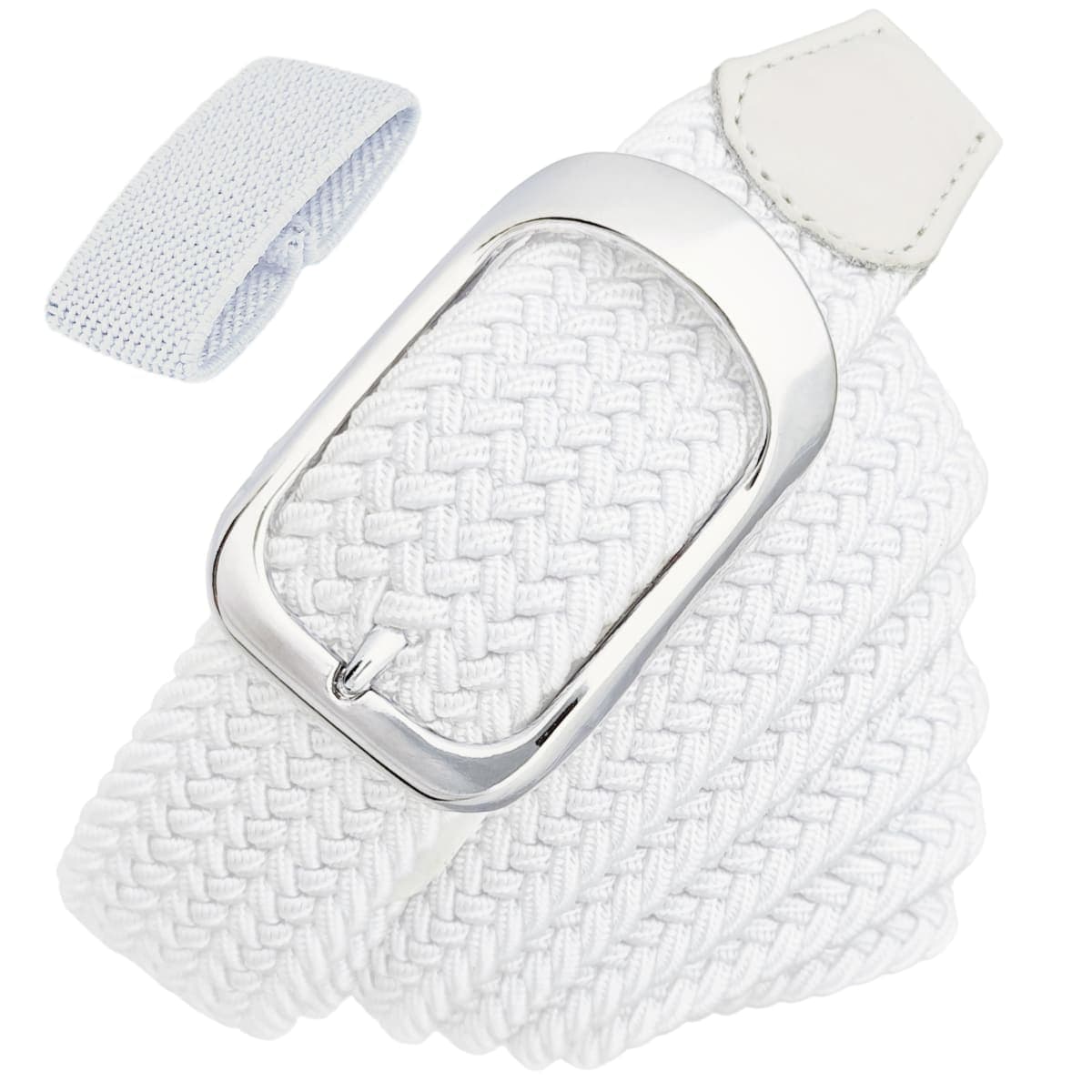 JIFANPAUL Men's Mesh Belt, Rubber Belt, Golf Belt, Women's, Students, Stretchable, Braid, Elastic Belt, Large Size, Casual, One Size, Business, Gentleman's Stretch Belt, white - silver buckle, XS