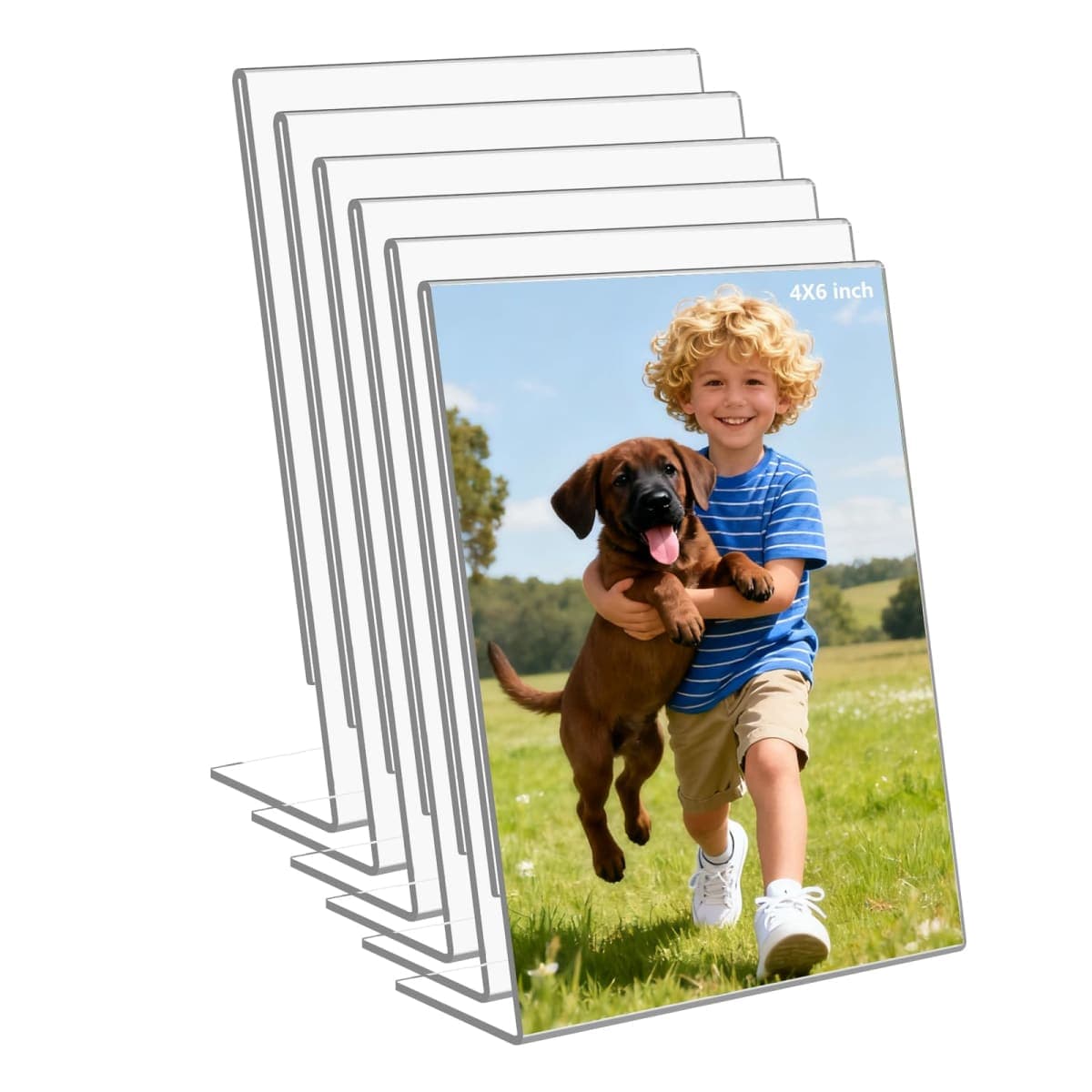 DESONAUT 5 Pack 4 x 6 Inch Clear Acrylic Self Standing Picture Frames,Clear Photo Frame Stand Tabletop Display for Home or Office Décor，Vertical
