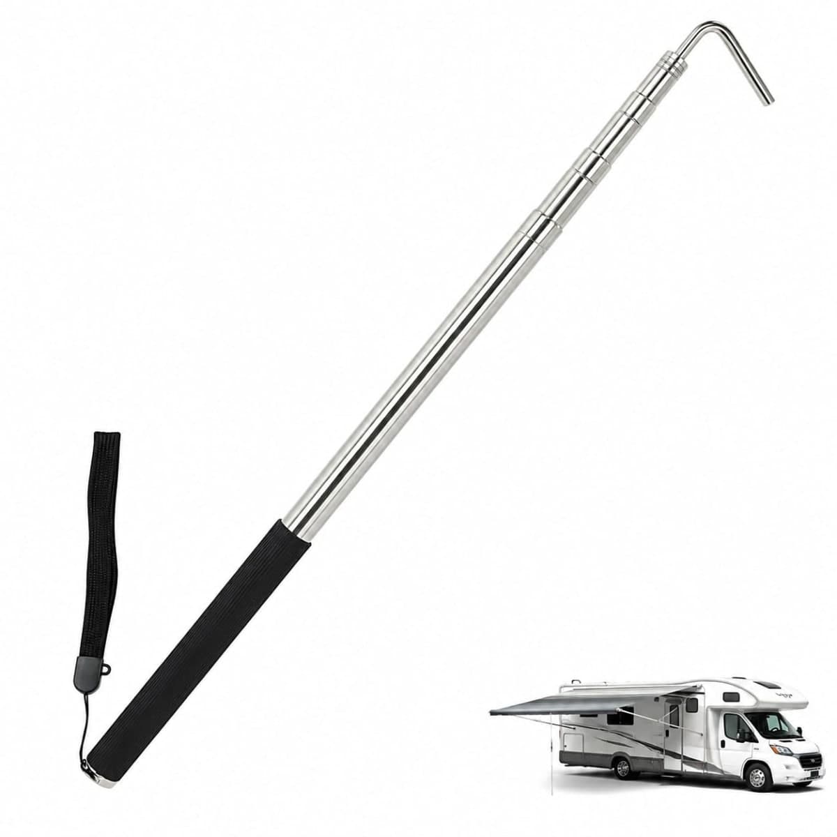 scottchen PRO RV Awning Rod Opener Easy Reach Telescopic Puller 13-3/4" to 44-3/4" Stainless Steel Silver & Black - 1pack