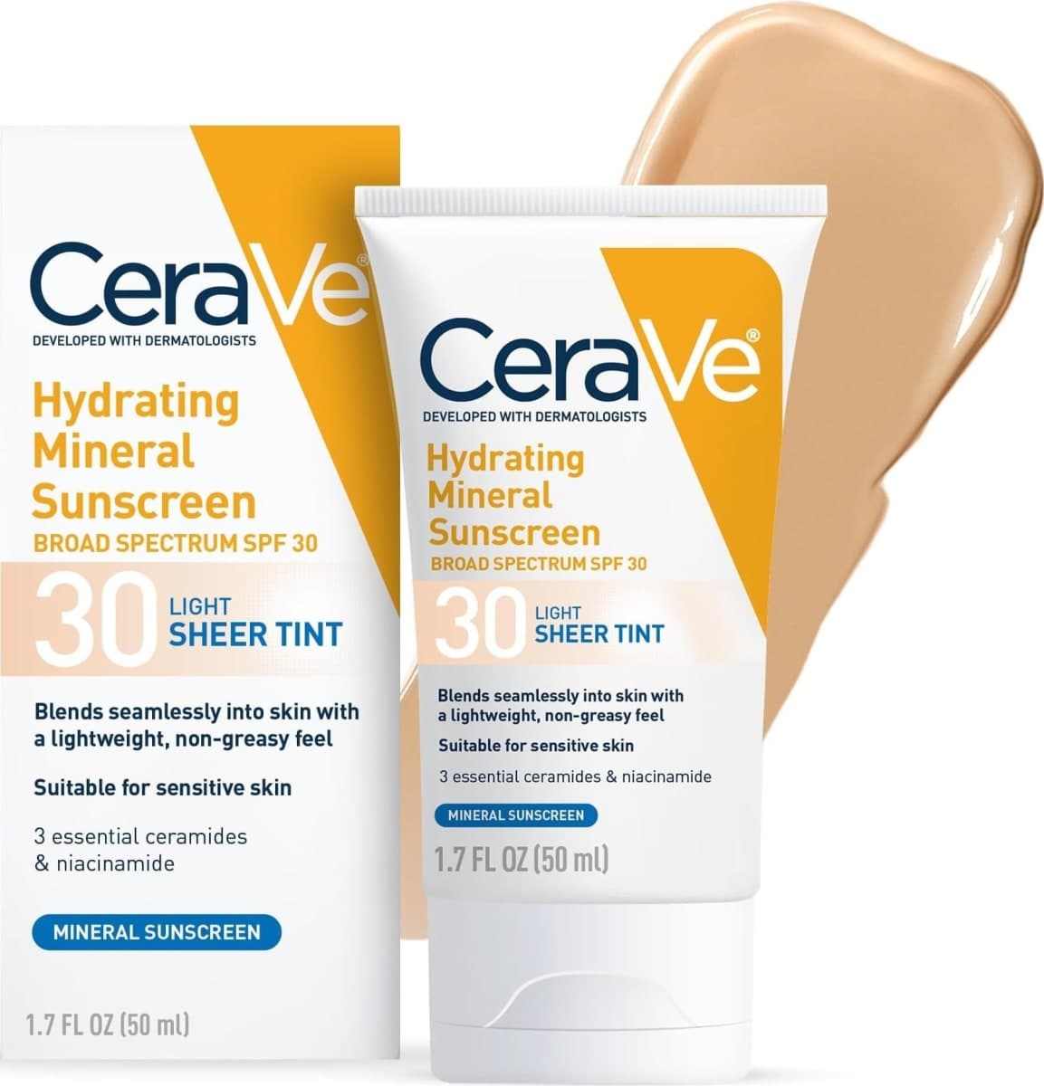 CeraVe Tinted Sunscreen for Face, Mineral SPF 30 Moisturizer, Light, 1.7oz